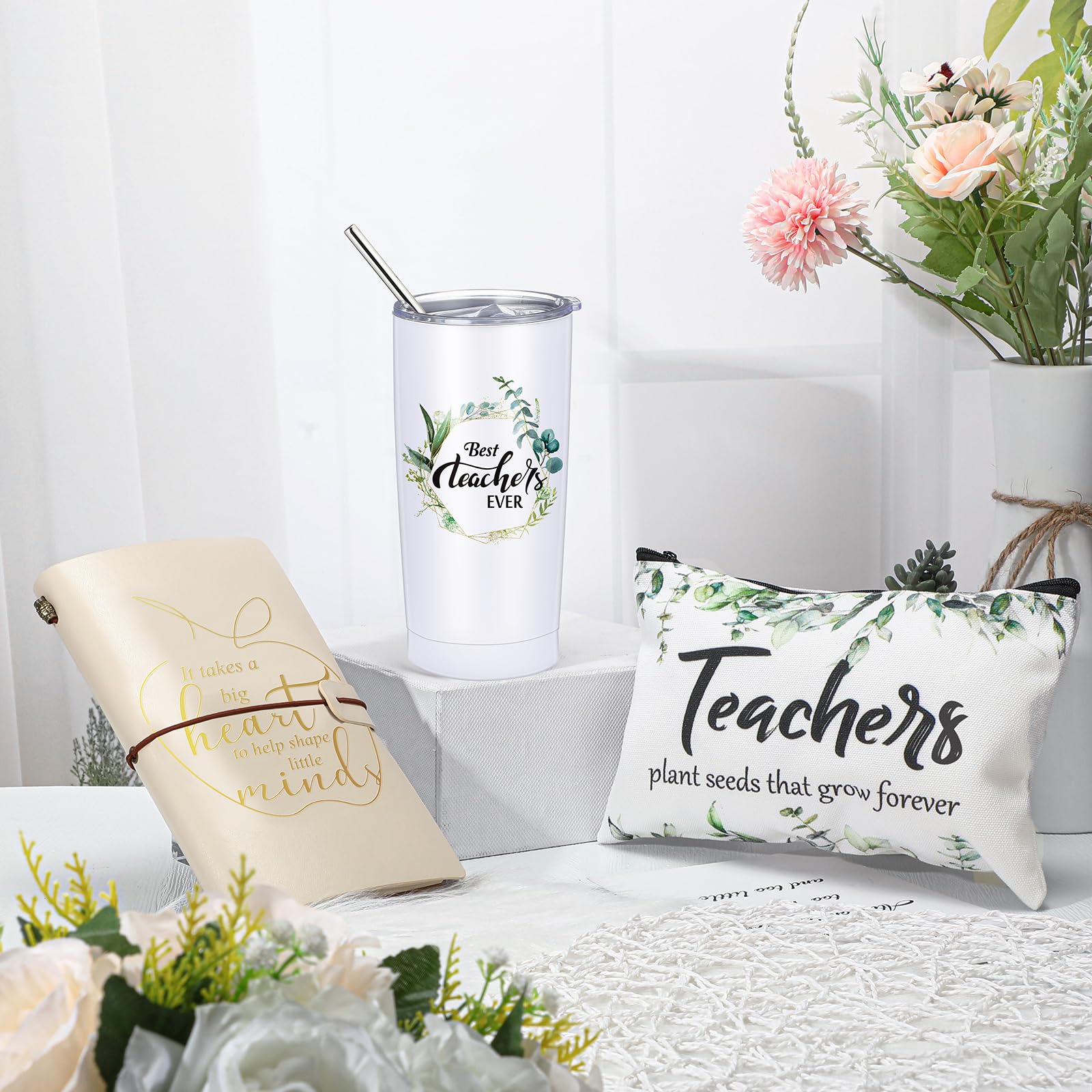 Premium 3-Piece Teacher Appreciation Gift Set for Women - 20oz Insulated Tumbler, Makeup Bag & Notebook - Perfect for Graduation, Teacher Appreciation Day & Back to School (Classic Style) - Ideal for Classroom Use, Office Gifts & Thank You Presents