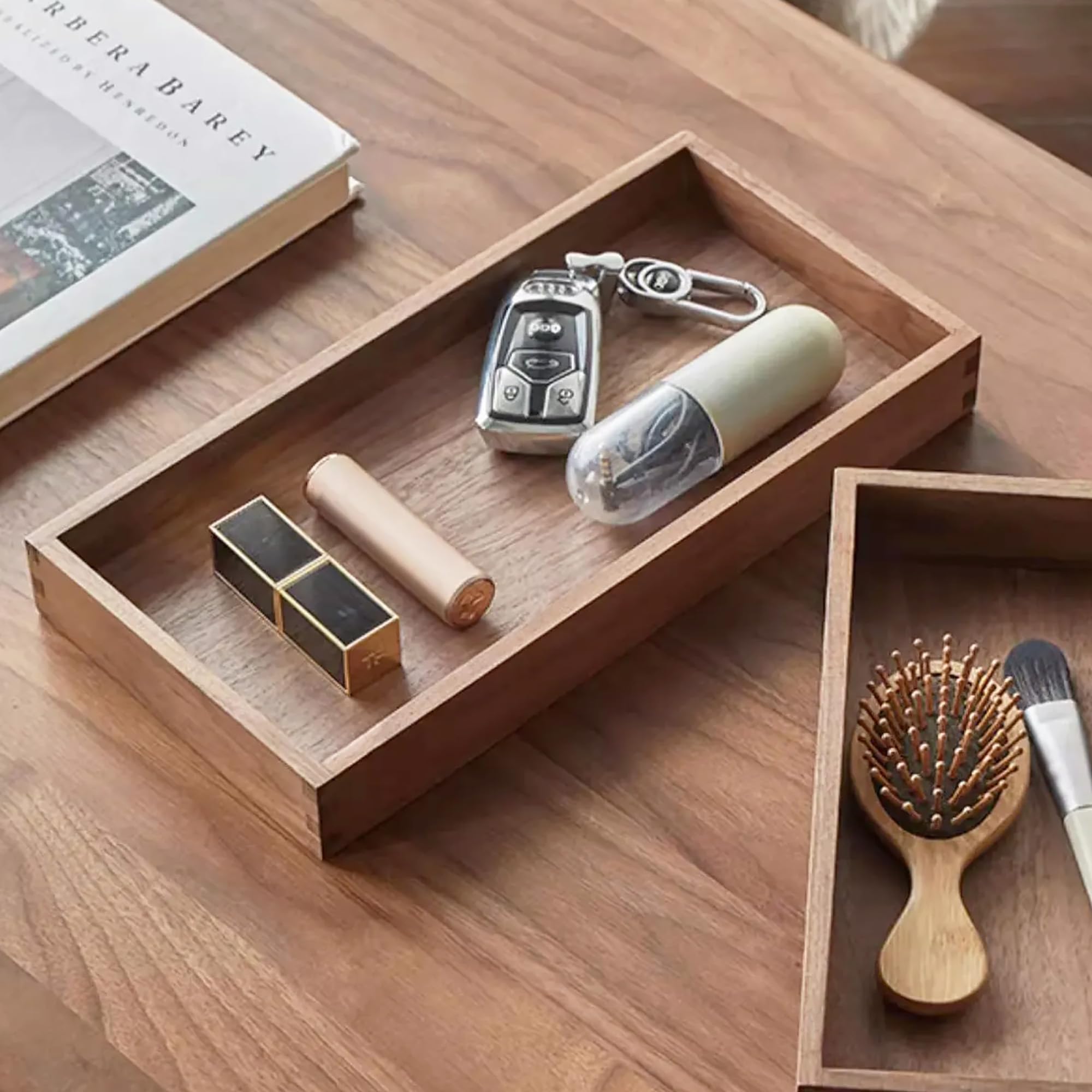Premium Acacia Wood Bathroom Accessory Set - 6 Piece Shower Caddy with Soap Dish, Toothbrush Holder & More for Modern Bathroom Decor