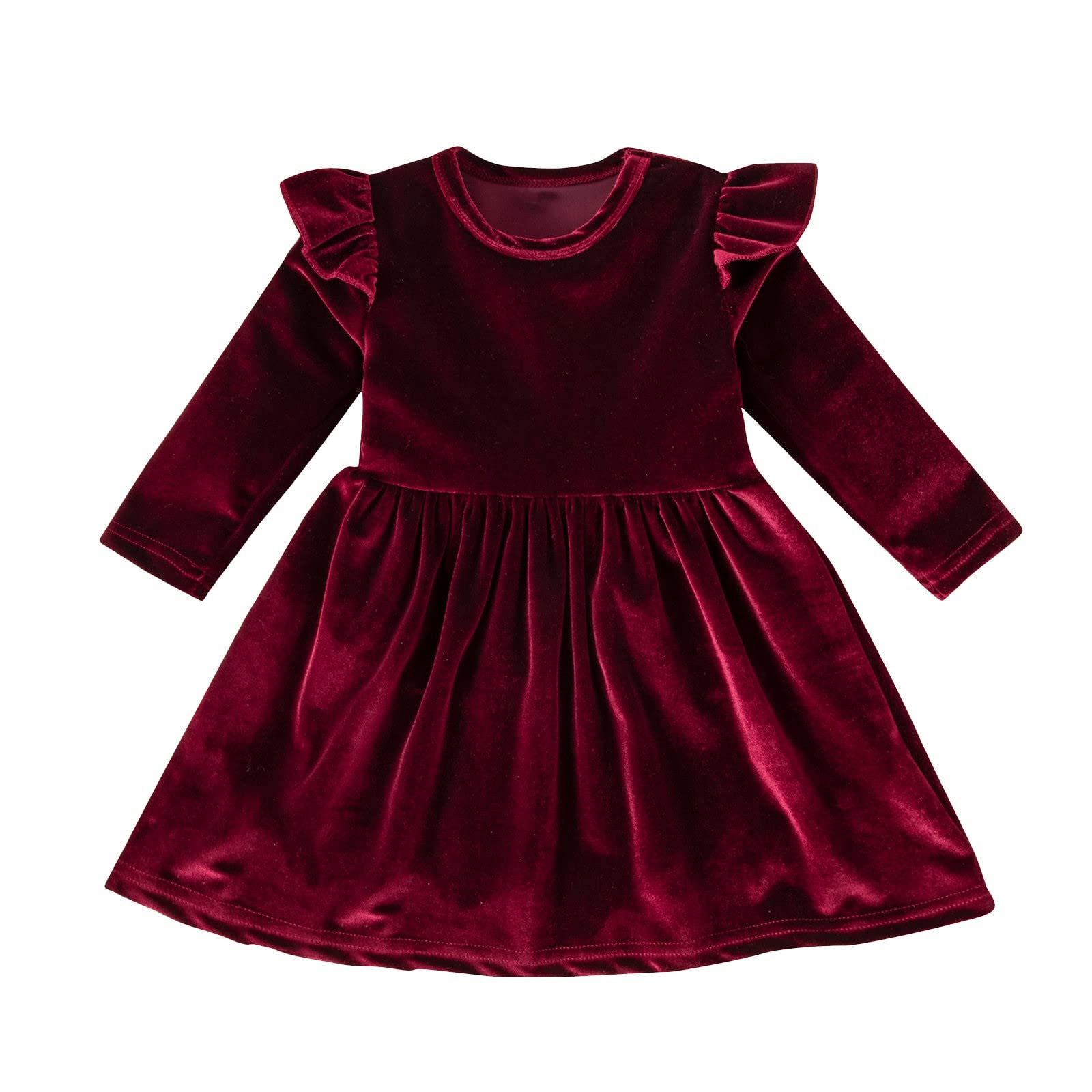 Toddler Girls Long Sleeve Princess Dress - Solid Color Thanksgiving Party Outfit for Baby Girls - Perfect for Holiday Photos, Family Gatherings & Special Occasions