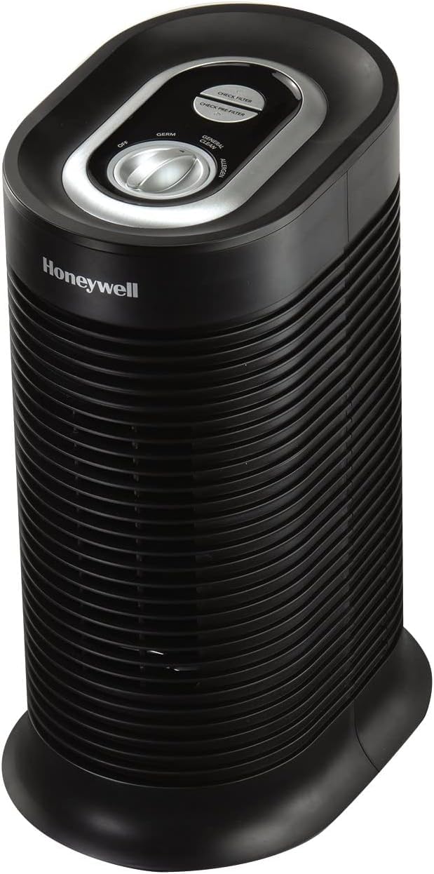 Honeywell HPA060C True HEPA Air Purifier for Small Rooms - 99.97% Allergen Remover for Dust, Pollen, Pet Dander - Captures Wildfire Smoke & Reduces 99.9% Viruses/Bacteria - Covers 75 Sq Ft in 1 Hour - Portable Black Air Cleaner for Bedroom, Office, Nursery & Allergy Relief