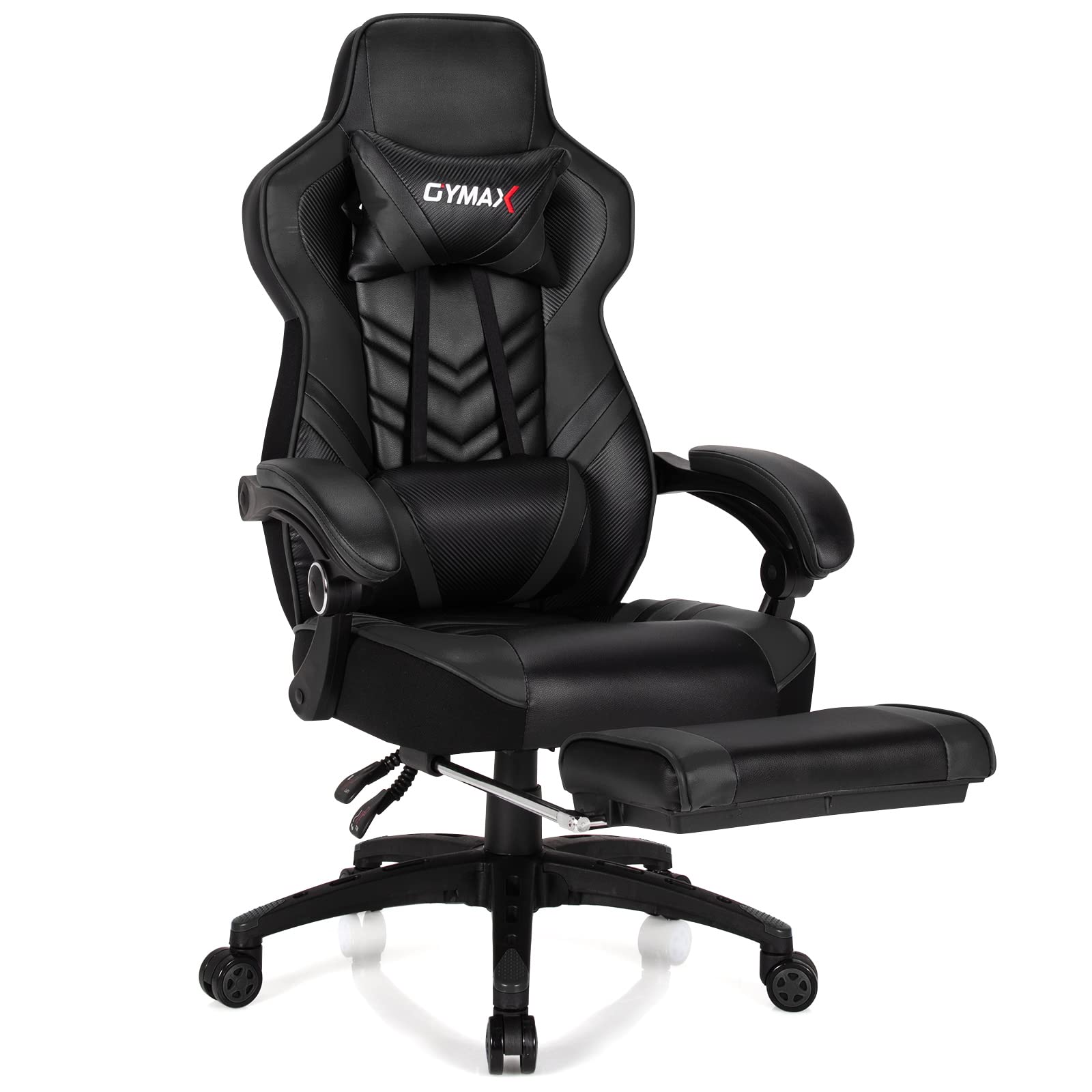 Premium Black Gaming Chair - Ergonomic High Back Computer Chair for Adults & Teens with Lumbar Support, Headrest & Retractable Footrest - Racing Style Reclining Gamer Chair for PC, Office & Esports Gaming Setup