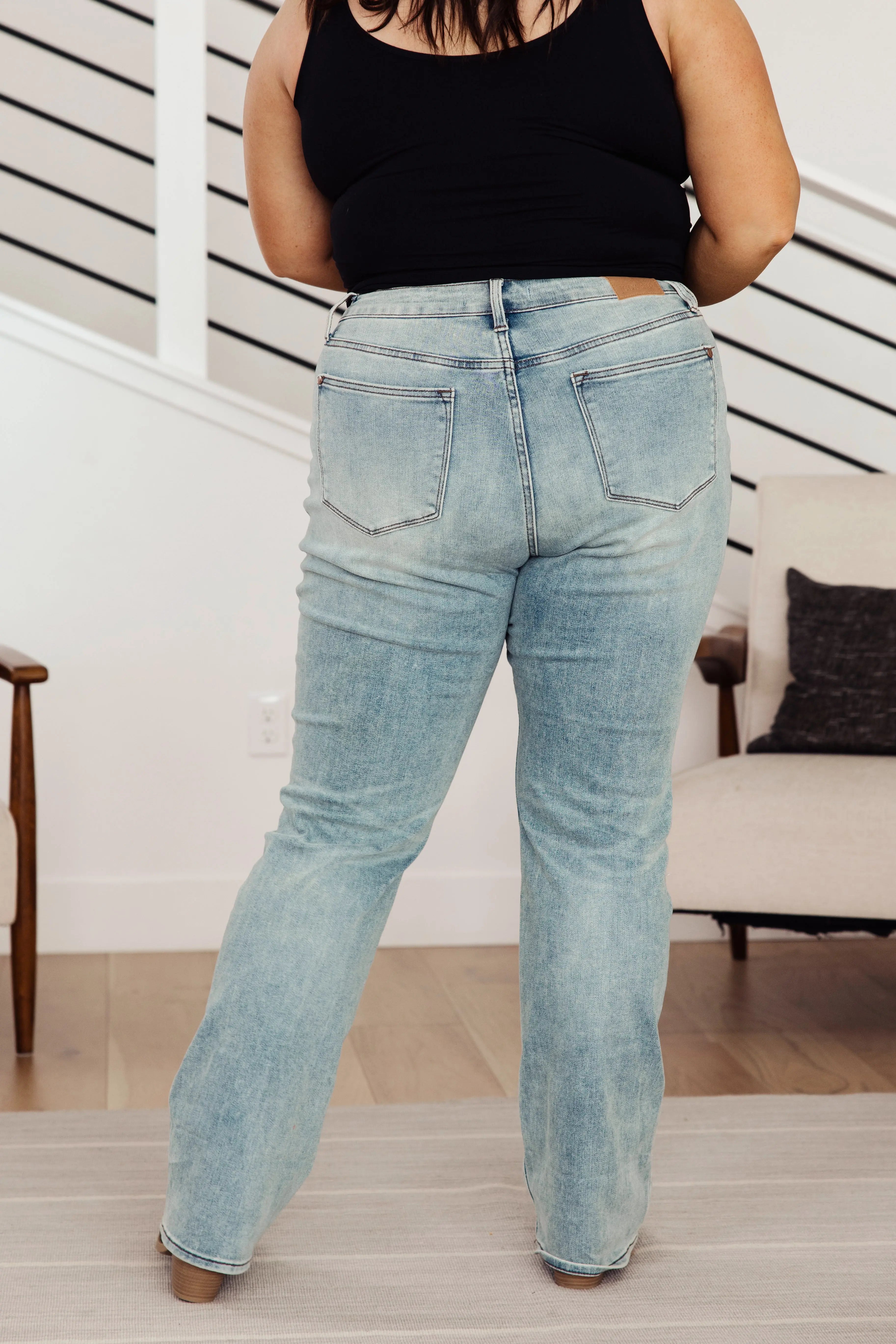 Miranda High Rise Plaid Cuff Vintage Straight Jeans for Women - Classic Retro Denim Pants with Checkered Hem Detail | Perfect for Casual Outfits, Date Nights & 90s Fashion Looks