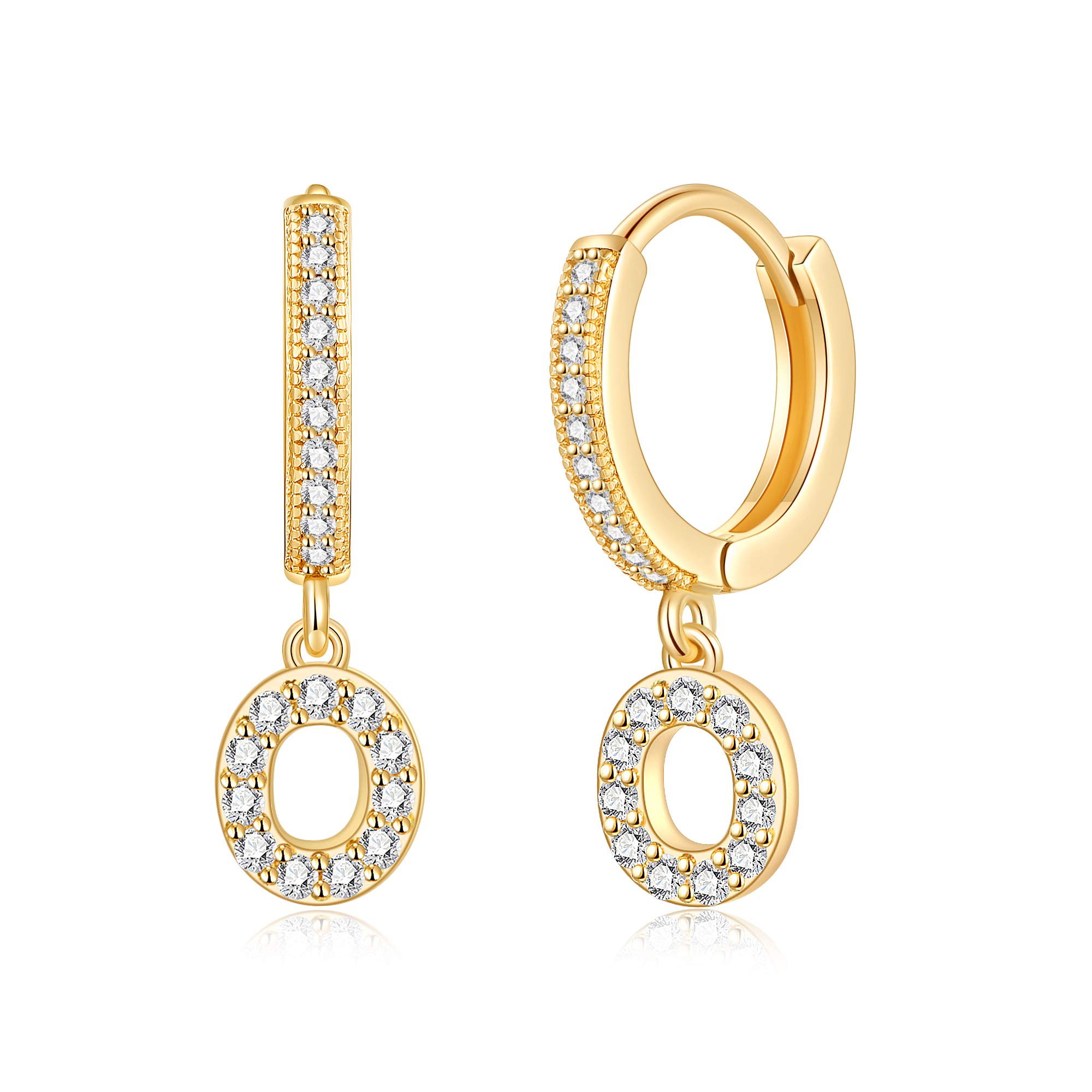 SANNYRA Initial Hoop Earrings for Women - 14K Gold, Silver & Rose Gold Plated CZ Letter Stud Earrings | Hypoallergenic, Dainty Jewelry Gift for Her | Perfect for Everyday Wear, Date Nights & Special Occasions