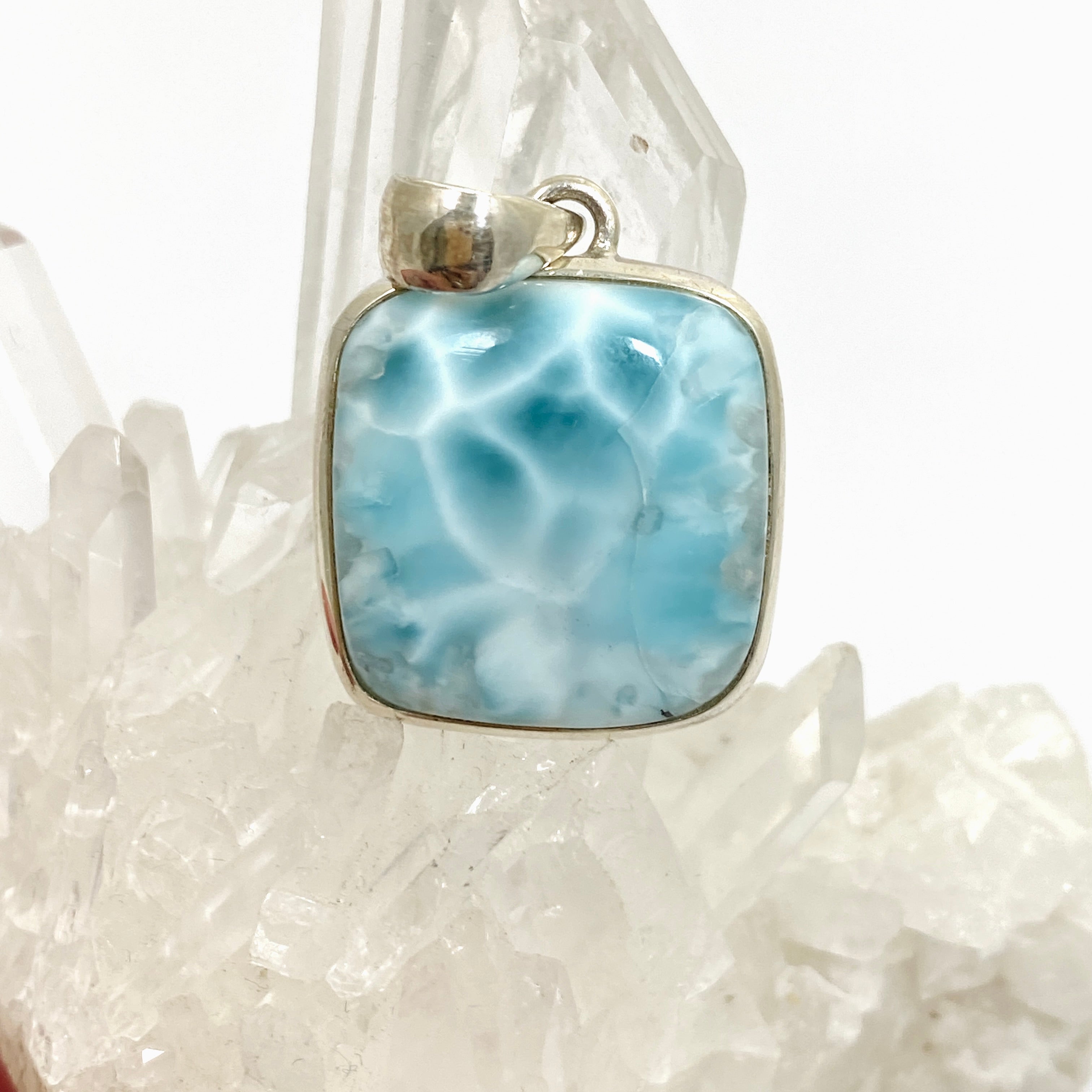 Natural Larimar Square Cabochon Pendant Necklace - Handmade Blue Stone Jewelry for Women - Perfect for Beach Vacation, Boho Style & Gift Giving