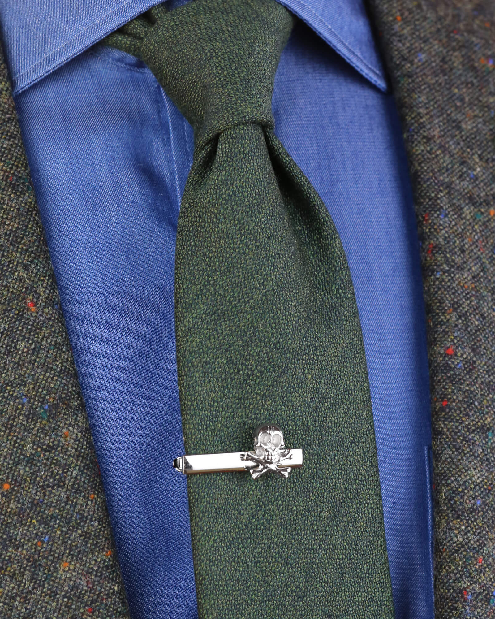 DÉCLIC Skull X Tie Bar - Silver Gothic Punk Tie Clip for Men - Perfect for Weddings, Parties & Formal Events