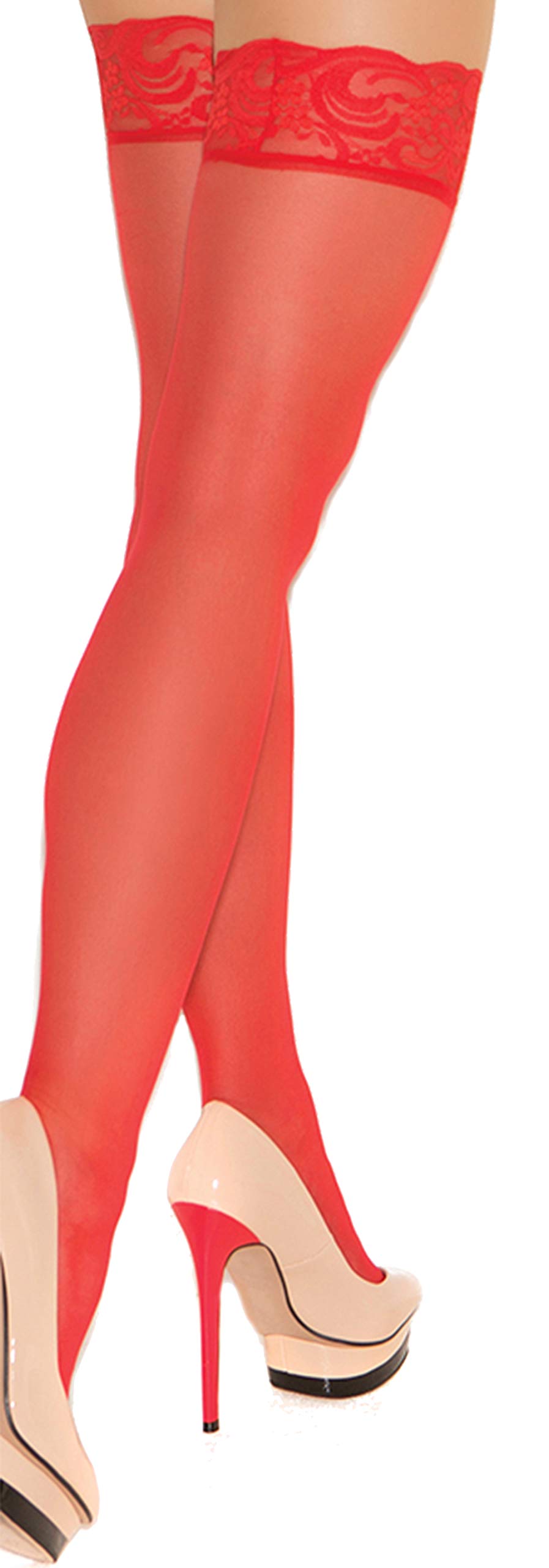 Sheer Lace Top Stockings - One Size Queen - Nude Color - Perfect for Bridal, Cosplay, and Special Occasions