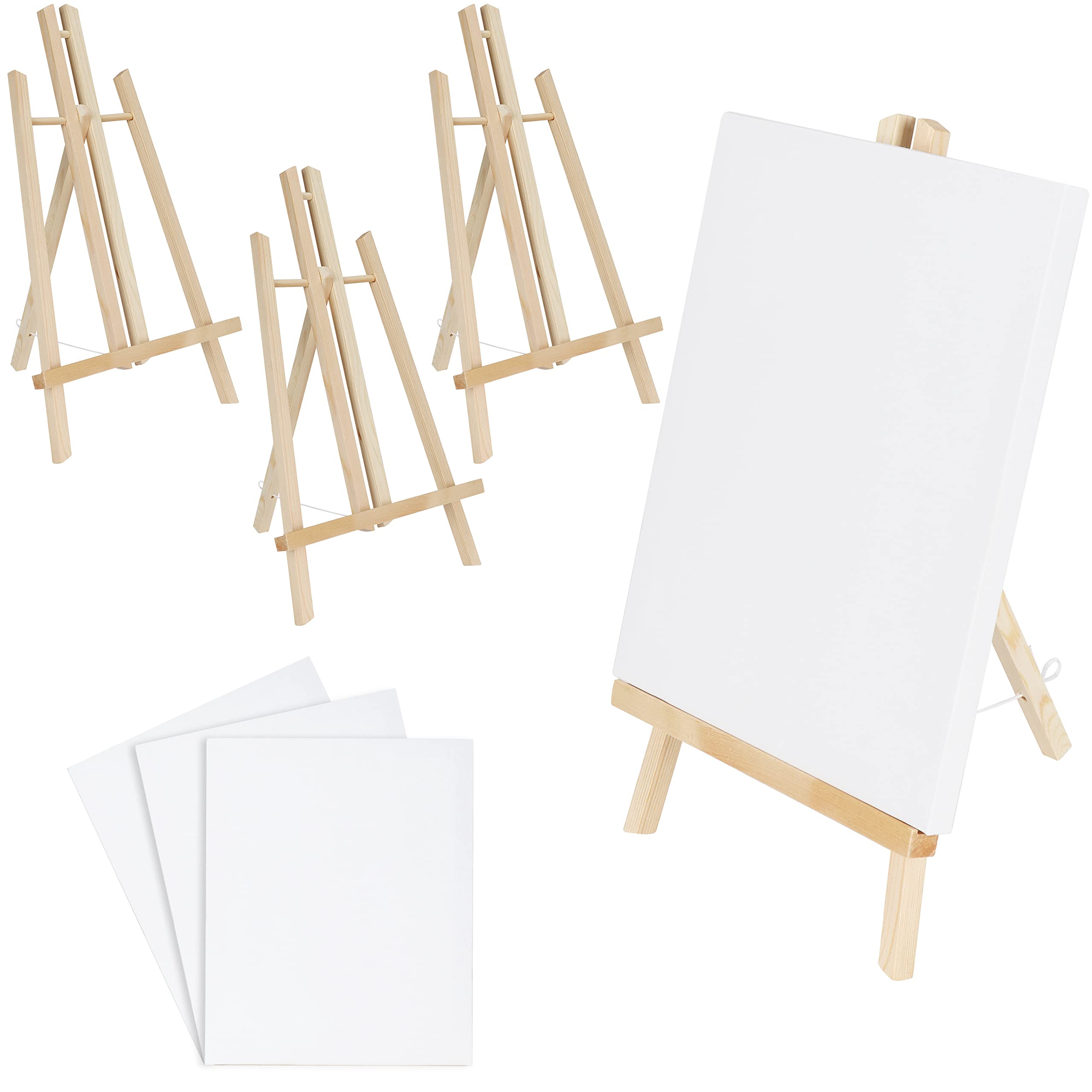 Belle Vous 4-Pack Small Wooden Tabletop Easel Stand with Canvas - 21.5x37cm (8.46x14.57in) Mini A-Frame Display Tripod for Acrylic/Oil Painting, Artwork & Crafts - Perfect for Home Decor, Studio Display & Gift Giving