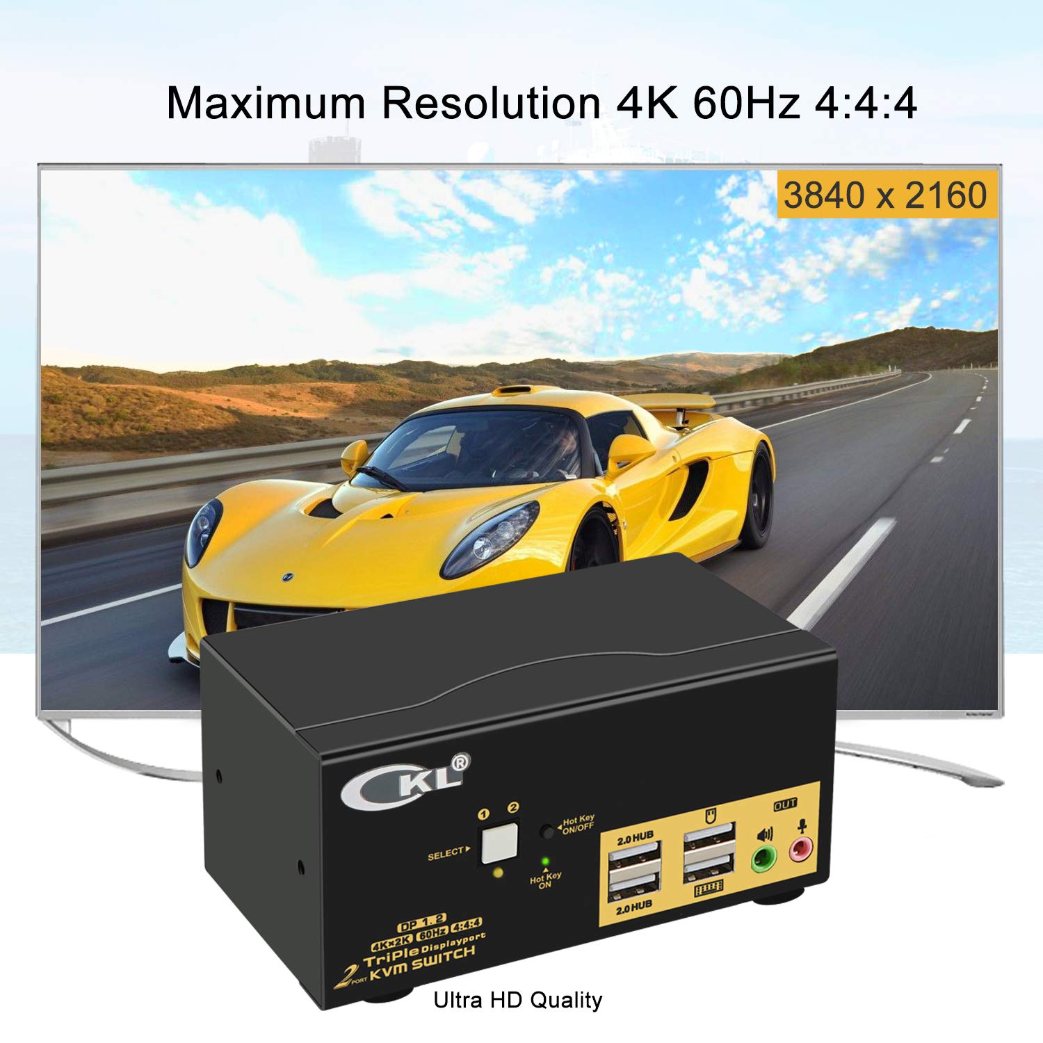 CKL 2 Port KVM Switch for 3 Monitors - 4K 60Hz DisplayPort 1.2, USB 2.0 Hub & Audio Support | Dual Computer Control for Home Office, Gaming & Multi-Tasking Workstations