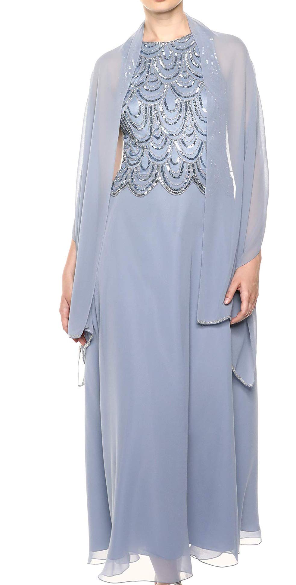 J Kara Women's Petite Sleeveless Beaded Pop Over Dress with Scarf - Elegant Summer Cocktail Party & Wedding Guest Outfit