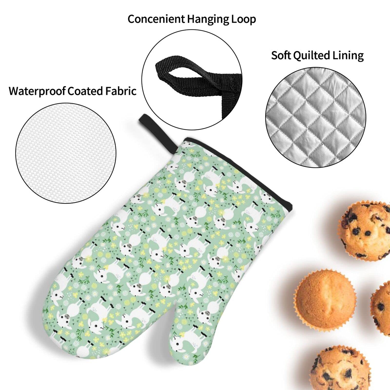 Heat Resistant Non-Slip Oven Mitts and Pot Holders Set with Inner Cotton Layer - Cute Baby Goats Design for Cooking, BBQ, Baking & Grilling - Perfect Kitchen Accessories for Home Chefs & Holiday Gifts