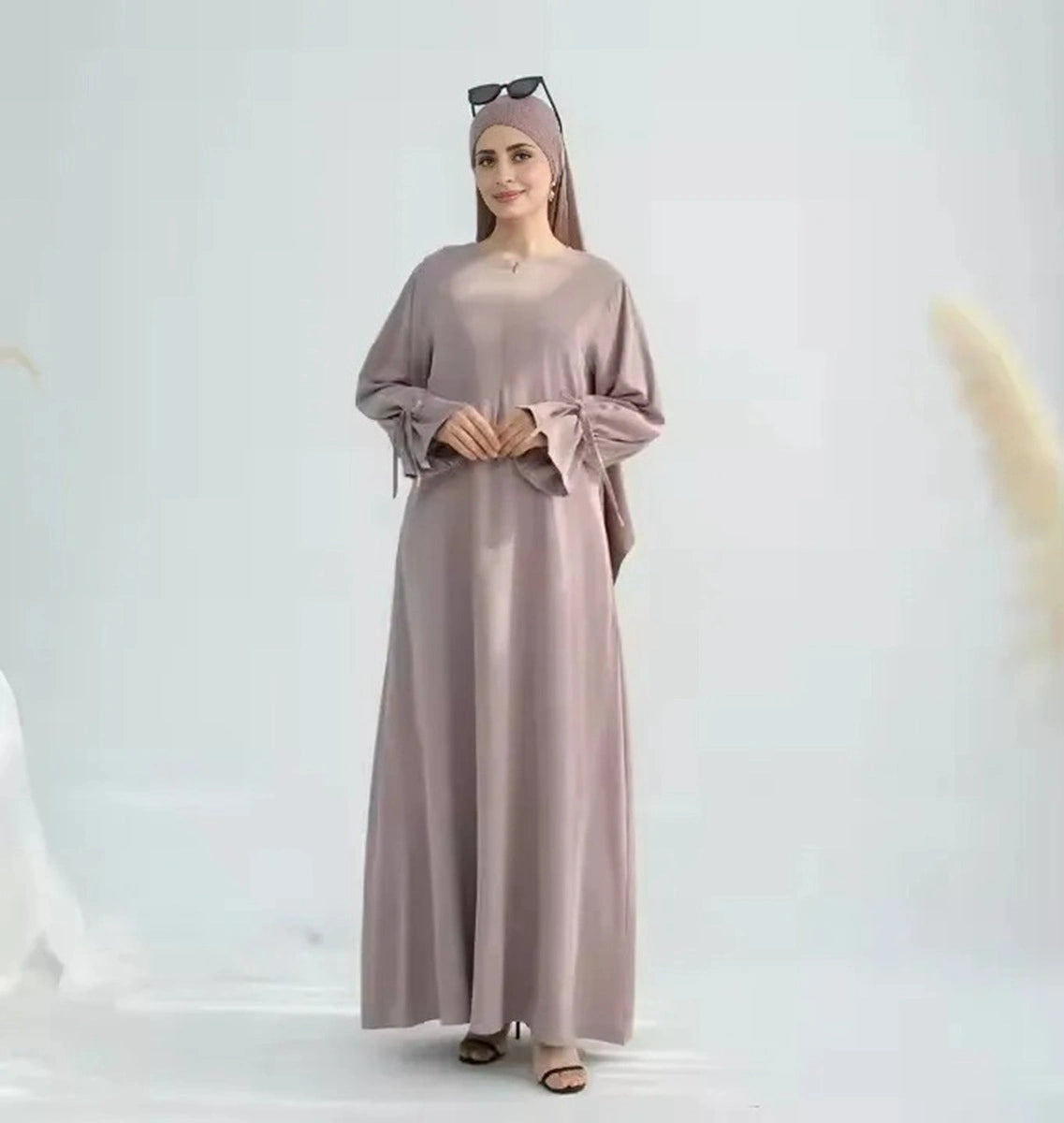 Elegant Nida Cuffed Sleeve Abaya Dress #25938 - Modest Islamic Prayer Dress for Women, Perfect for Mosque, Eid & Special Occasions
