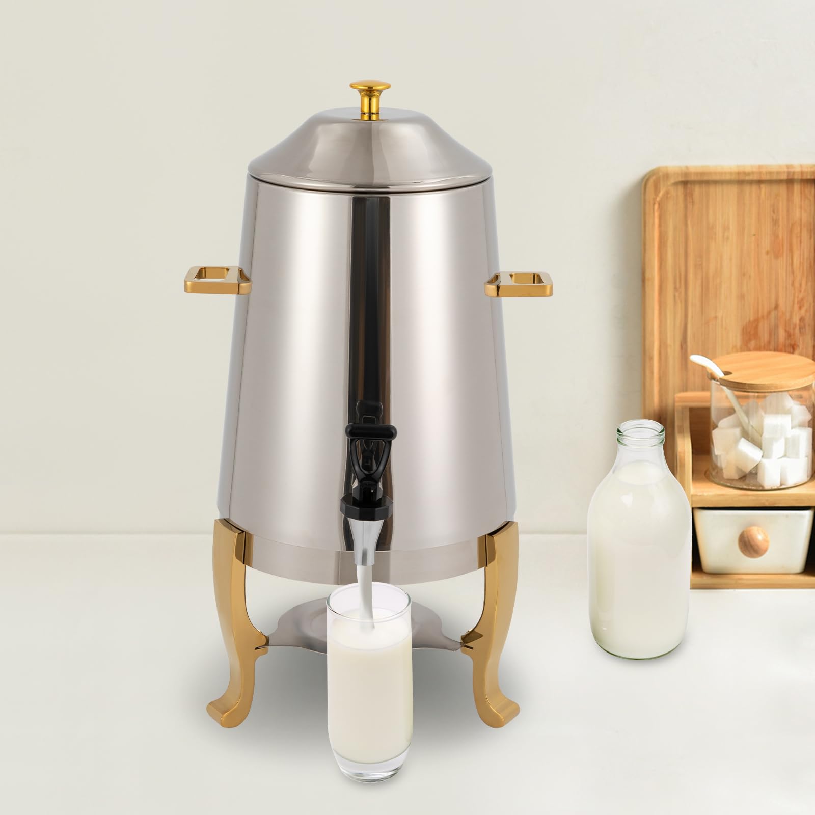 13L Electric Hot Beverage Dispenser with Adjustable Temperature (95-185℉) - Stainless Steel Coffee Urn with Spigot for Coffee, Tea & Hot Chocolate - Perfect for Parties, Events, Buffets & Catering (Gold)