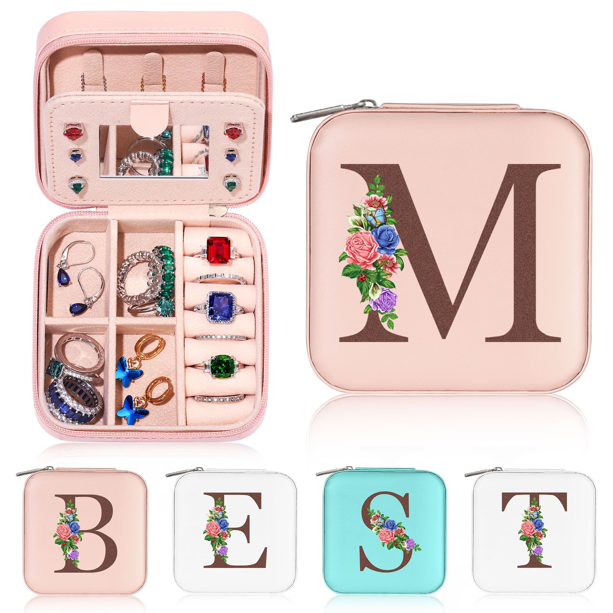 Yesteel Personalized Initial Jewelry Box for Women - Small Travel Jewelry Organizer Case with Letter M - Perfect for Teen Girls Gifts, Stocking Stuffers & Travel Accessories | Great for Vacation, Business Trips & Daily Jewelry Storage