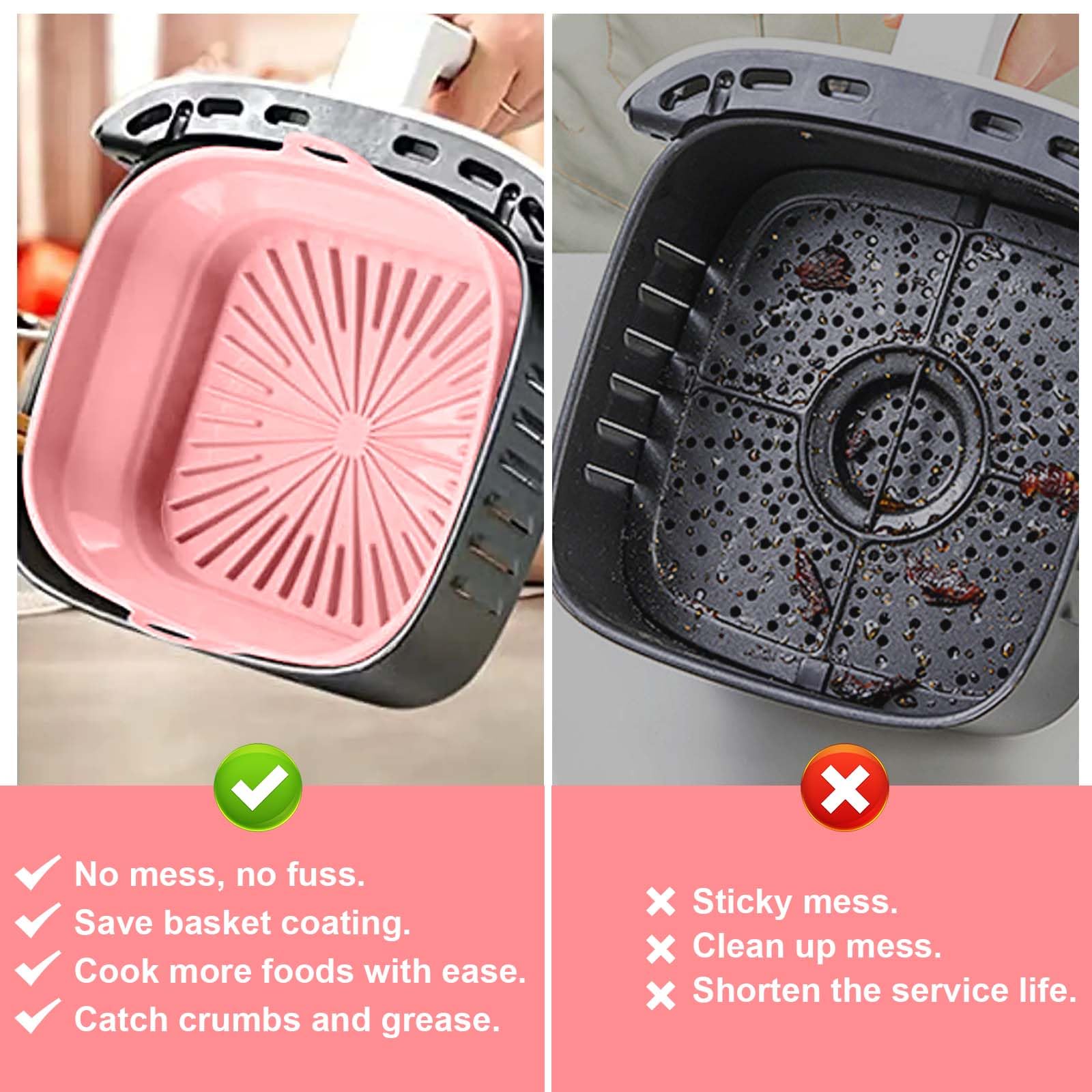 8 Inch Reusable Silicone Pot Air Fryer Accessories - Microwave & Steamer Safe, Non-Slip Silicone Liner for Air Fryer (Pink) - Perfect for Baking, Roasting, and Meal Prep