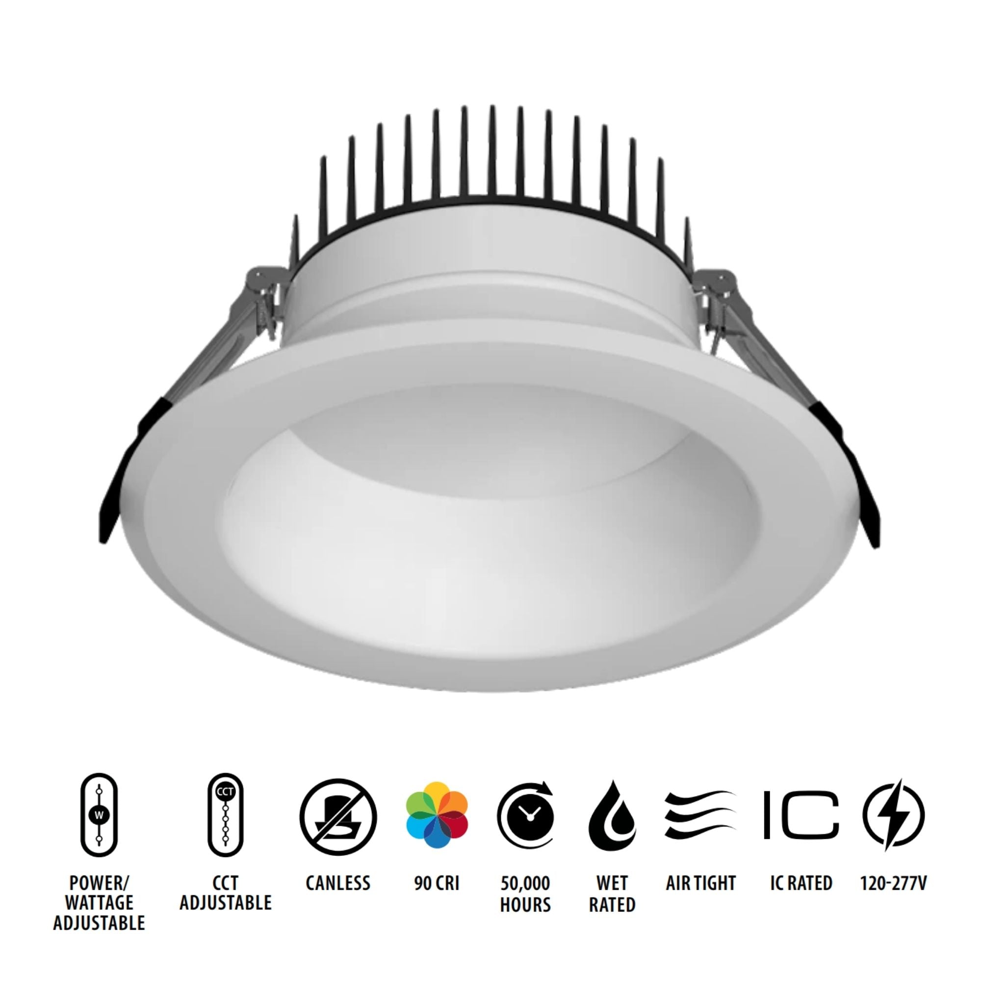 6 High Output Commercial Downlight 5000LM, 5 CCT Adjustable, 120-277V, 0-10V Dimmable - Perfect for Retail Stores, Warehouses & Office Lighting