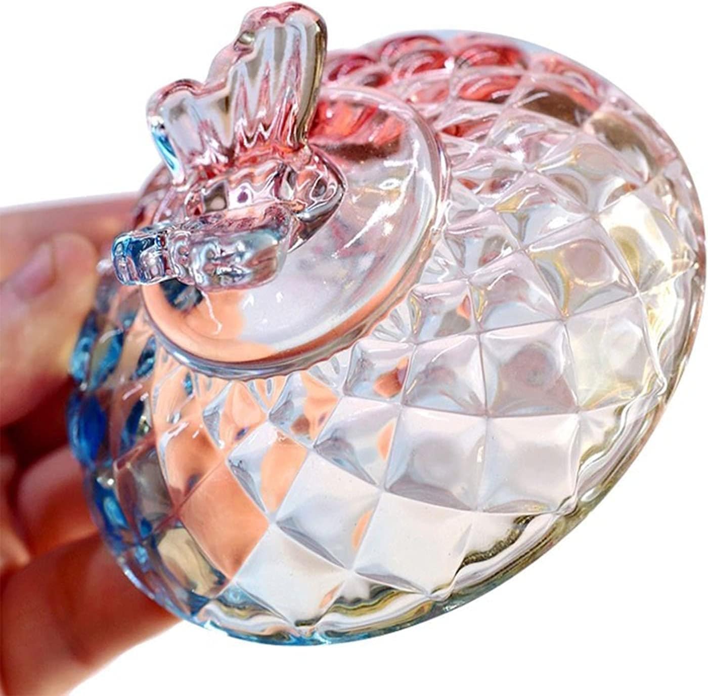 Royal Embossed Crystal Candy Box with Lid - Elegant Footed Jewelry Storage, Candy Jar, Cookie Jar for Weddings, Parties & Kitchen Organization - 10oz Rainbow Glass Container - Perfect for Candy Buffets, Gift Packaging & Home Decor