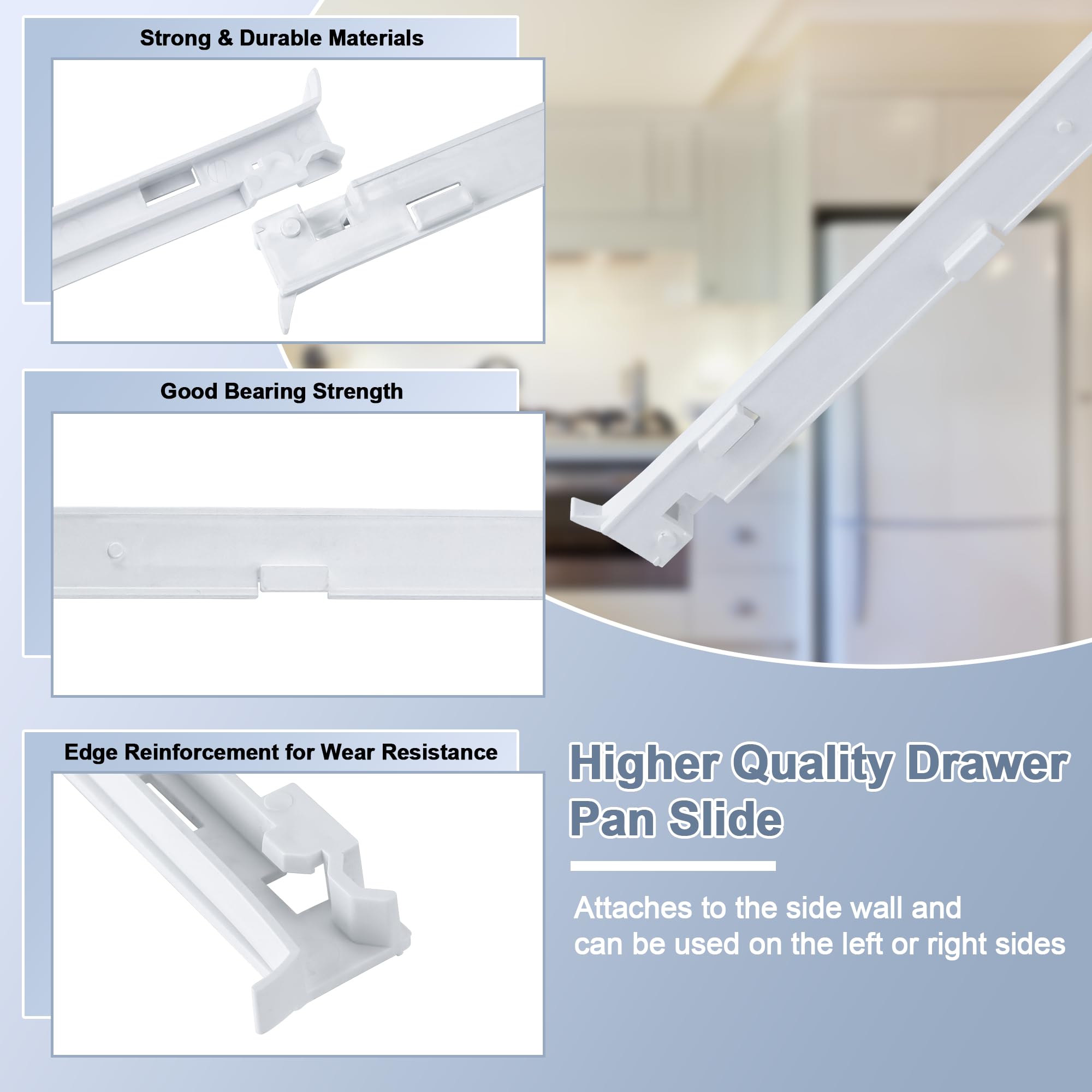 Whirlpool Refrigerator Drawer Slide Rail Replacement (2-Pack) - Compatible with WP2223320, 1016208, AH869557, EA869557, PS869557 - Durable Crisper Track for Smooth Gliding - Perfect for Kitchen Appliance Repair & DIY Maintenance