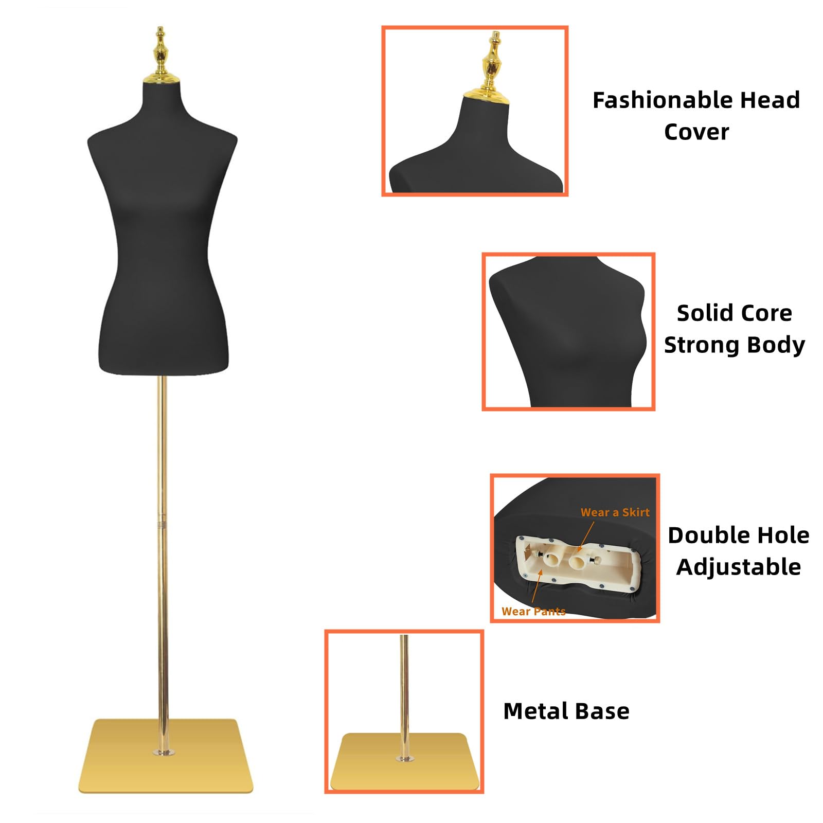 Adjustable Female Mannequin Torso - Black Leather Dress Form for Sewing, Clothing & Jewelry Display with Metal Stand | Perfect for Tailors, Fashion Designers & Boutique Displays