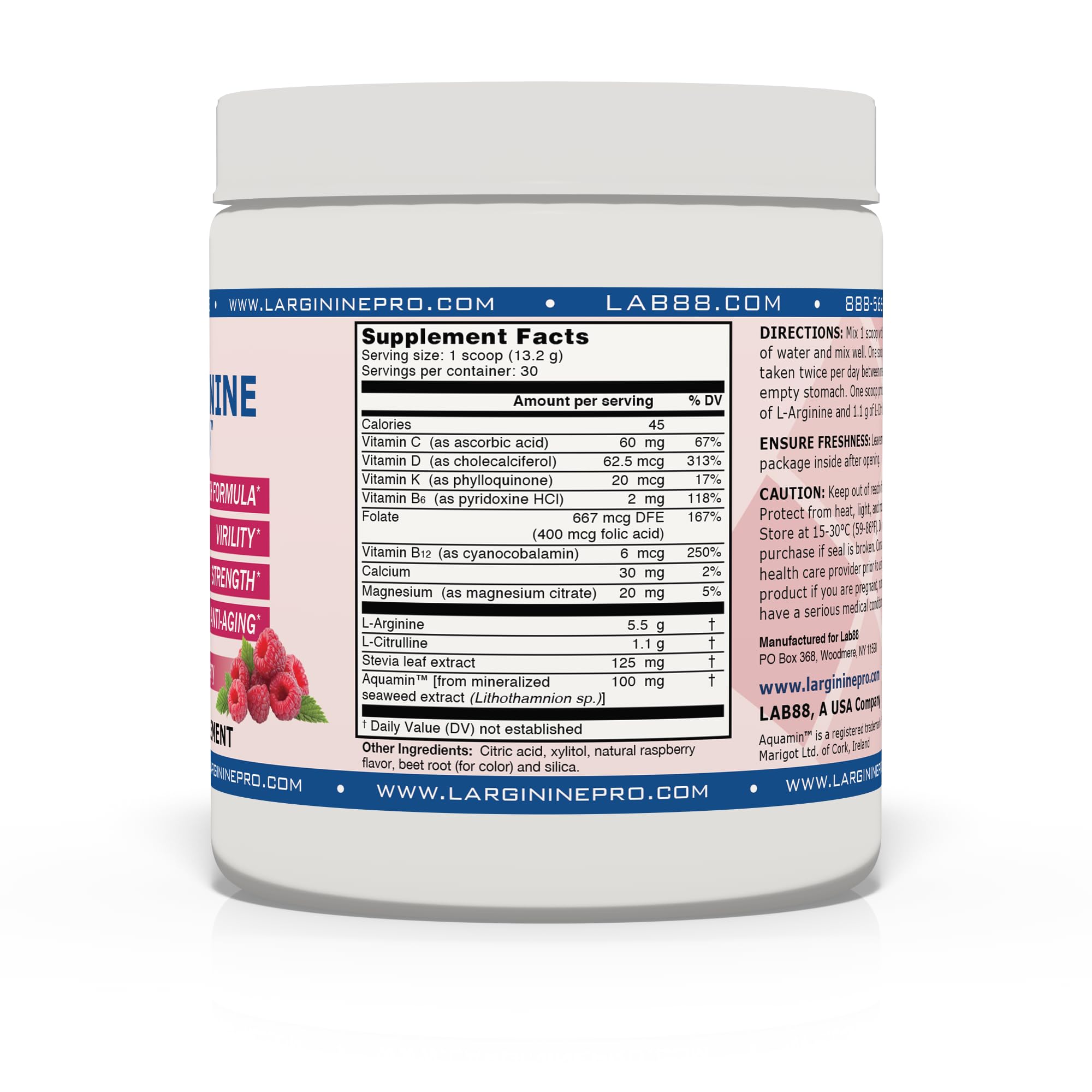 Premium L-Arginine Pro Powder Supplement - 5,500mg L-Arginine + 1,100mg L-Citrulline per Serving - Raspberry Flavor (3 Jars) - Supports Heart Health, Workout Performance & Blood Circulation - Ideal for Athletes, Bodybuilders & Fitness Enthusiasts