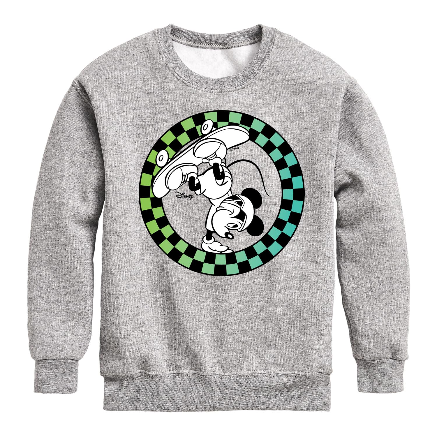 Disney Mickey Mouse Skateboarding Checkered Print Fleece Crewneck Sweatshirt for Toddlers & Kids - Soft & Warm Winter Pullover for Boys & Girls - Perfect for Playdates, School & Outdoor Activities