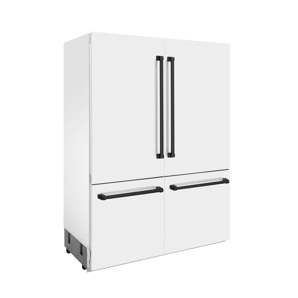 ZLINE Autograph Edition 60-Inch French Door Refrigerator - 32.2 cu ft Built-In Bottom Freezer with Water Dispenser & Ice Maker - White Matte Finish with Black Accents (RBIVZ WM 60 MB) - Perfect for Modern Kitchens & Open-Concept Homes