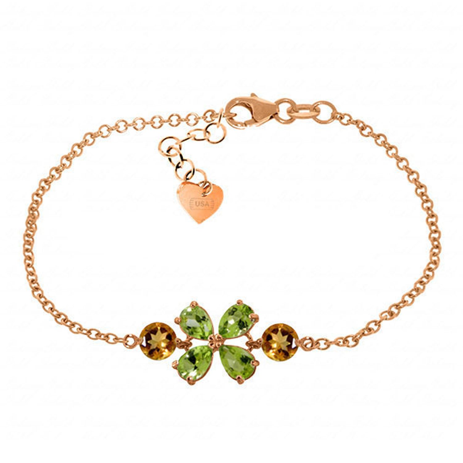 14K Solid Rose Gold Bracelet with 3.15 Carat Peridot & Citrine Gemstones - Elegant Galaxy Gold GG Jewelry for Women, Perfect for Weddings, Anniversaries & Special Occasions
