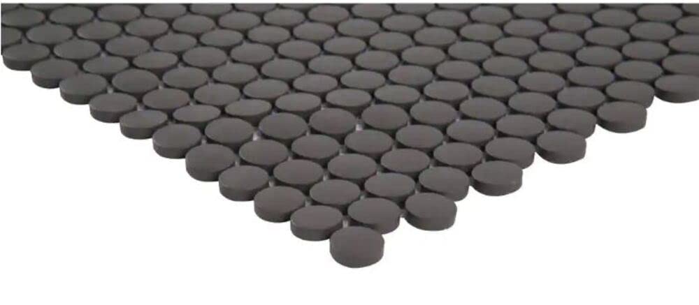 Unglazed Penny Round Porcelain Mosaic Tile - 15 Pcs per Box (12x12 Mesh) - Black Matte Floor & Wall Tile for Bathroom, Backsplash, Kitchen & Shower - Easy Installation & Waterproof Design