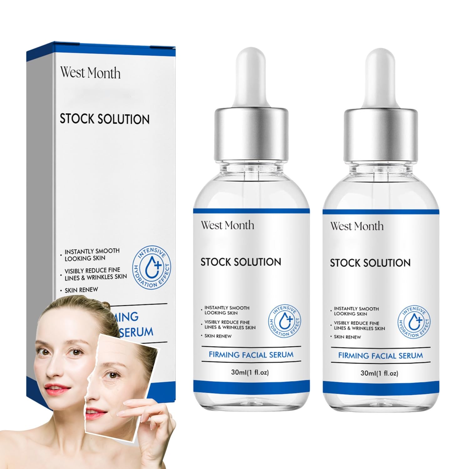 **West Month Firming Facial Serum - Anti-Aging & Deep Wrinkle Repair for Mature & Dry Skin | Skincare Stock Solution (2Pcs) | Perfect for Night Routine & Daily Hydration**