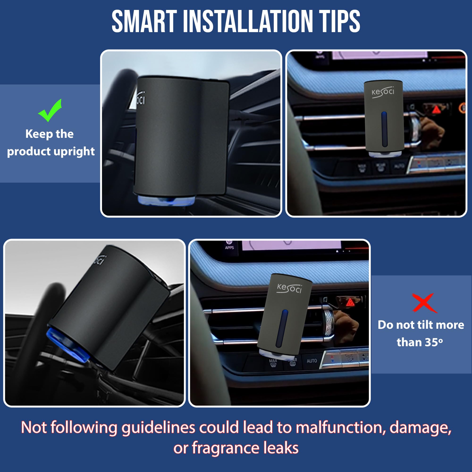 Smart Car Air Freshener Diffuser Vent Clip - 3 Premium 10ml Essential Oil Scents (White Tea, Sangri-La, Jasmine) | USB Rechargeable, Auto Mode & App Control | Perfect for Cars, Offices & Home Use