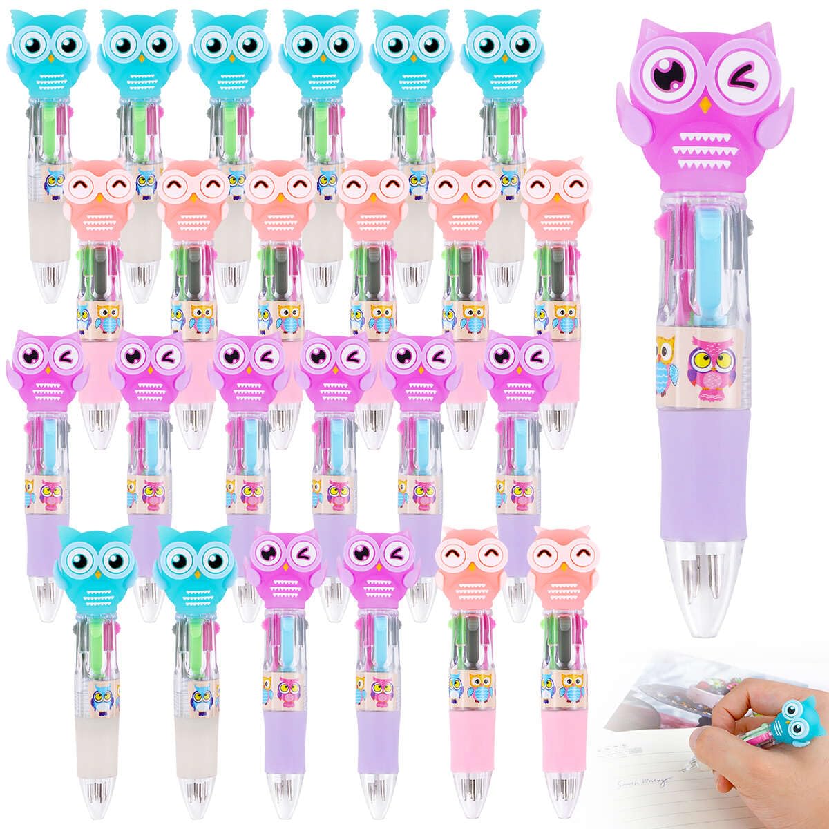 24-Pack Retractable Gel Pens - Cute Mini Cartoon Pens for Kids, Women & Adults - Multicolor Ballpoint Pens for Office, School & Home Use - Fun Birthday Gift Idea (Owl Design) - Perfect for Note Taking, Journaling & Gift Giving