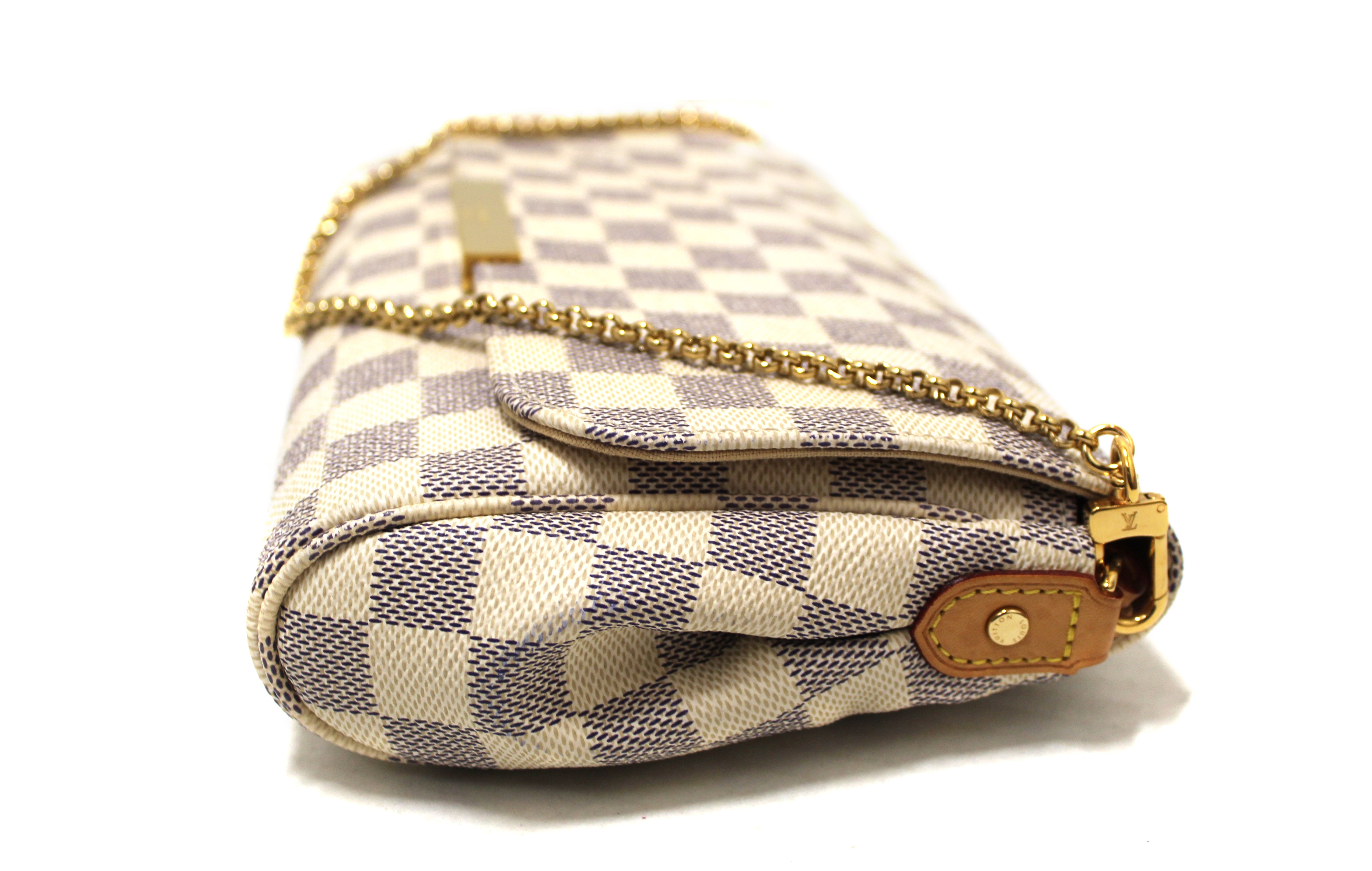 Authentic Louis Vuitton Damier Azur Canvas Favorite MM Crossbody Bag with Chain Strap - Perfect for Everyday Use, Work & Special Occasions