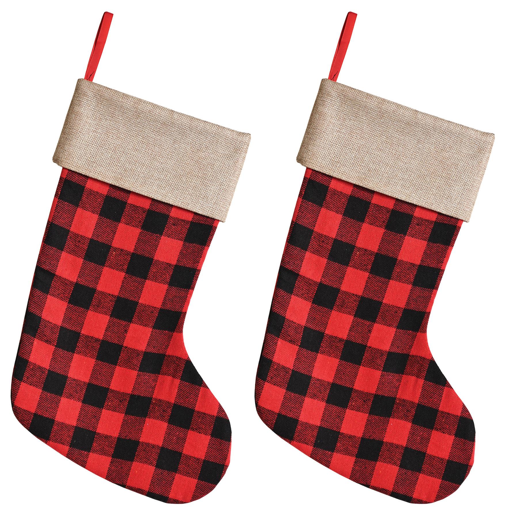 12 Pack Christmas Stockings - Red and Black Plaid Holiday Stockings for Fireplace Decor, Gift Giving & Festive Home Decor