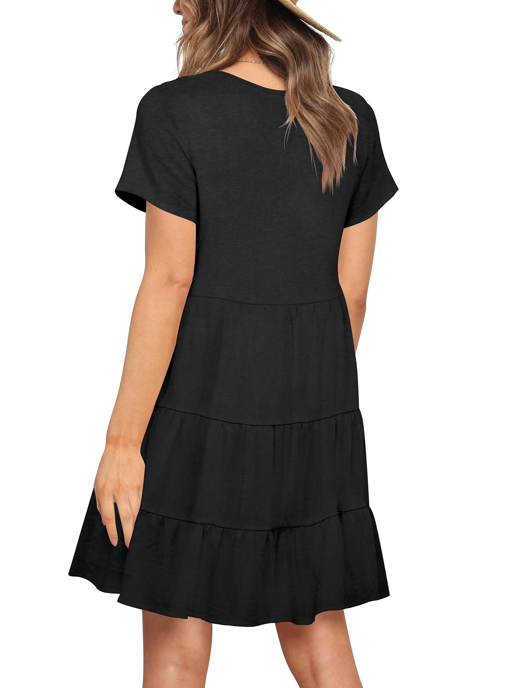 Nova In Sky Women's Summer Dresses 2025 - Short Sleeve V-Neck Casual Swing Dress with Buttons | Loose Fit T-Shirt Dress for Beach, Vacation & Everyday Wear