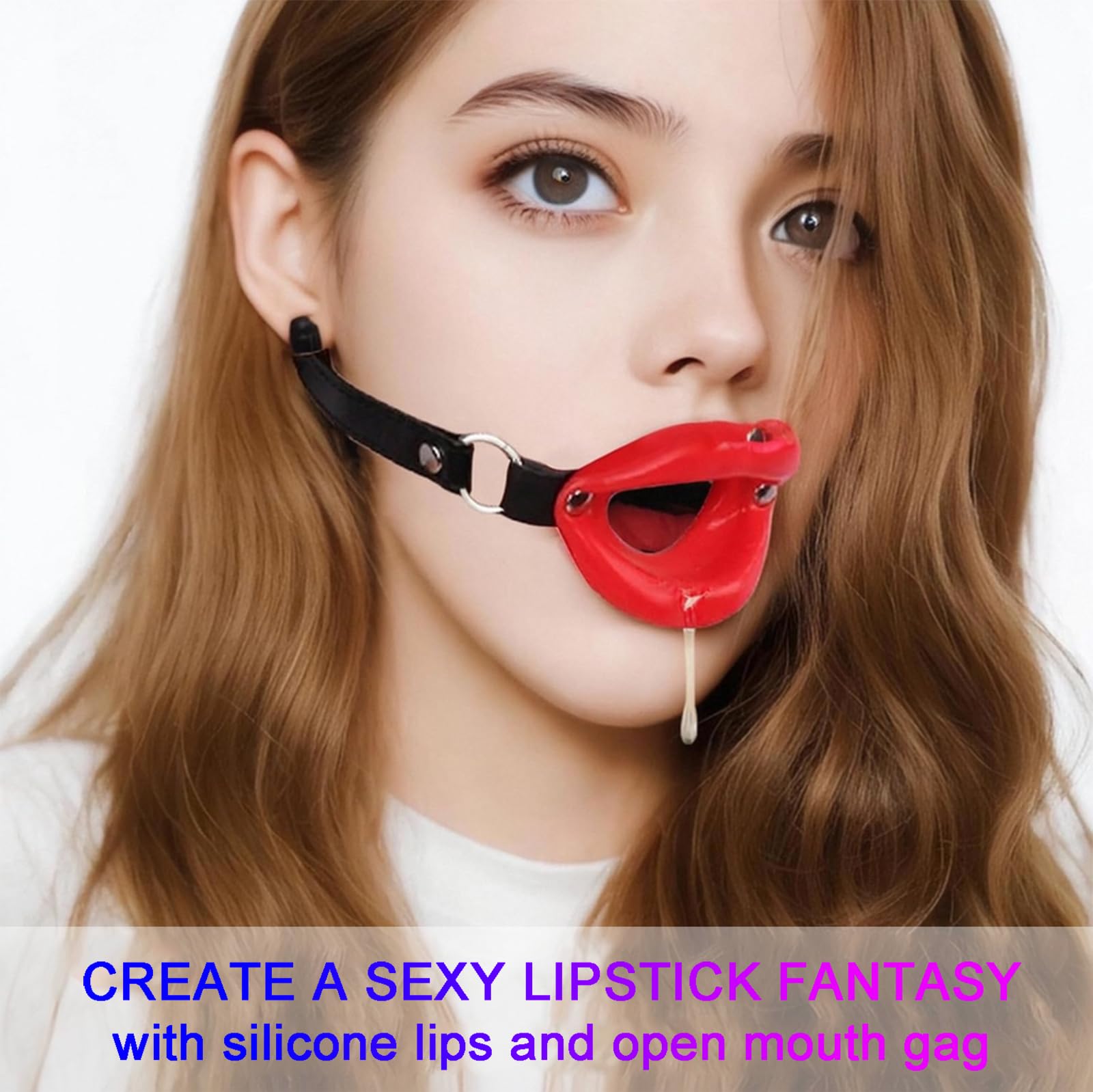 BDSM Open Mouth Ball Gag for Adults - Ring Gag for Mouth Play & Bondage Sex Accessories - Breathable Muzzle Gag for Couples & Women - Perfect for Role Play, BDSM Scenes & Spicing Up Your Sex Life (Red)