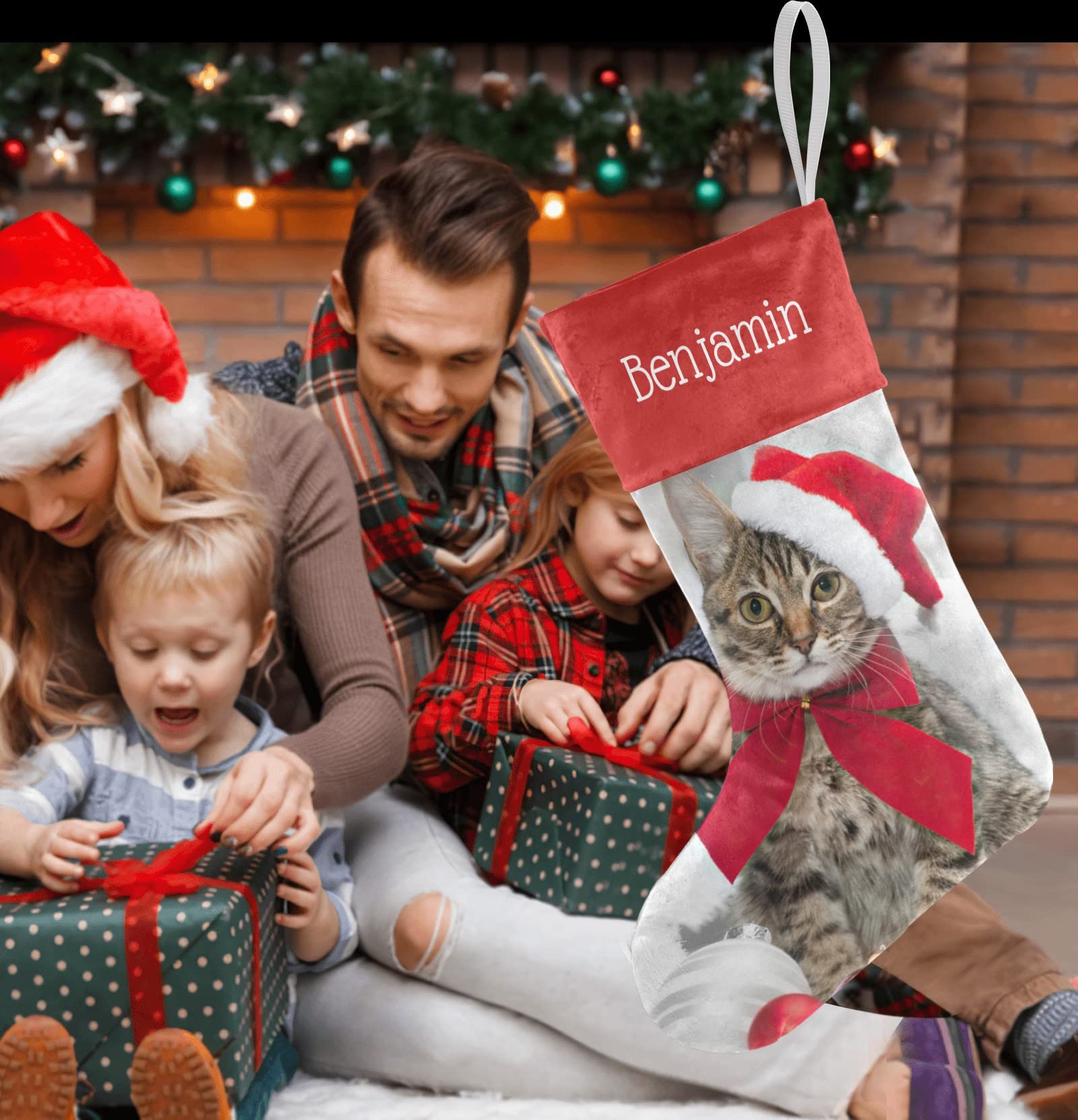 Personalized Christmas Cat Stockings - Custom Name Holiday Socks for Family, Pets & Party Decor (17.52 x 7.87 Inch) - Perfect for Fireplace Mantel, Gift Exchange & Festive Home Decoration