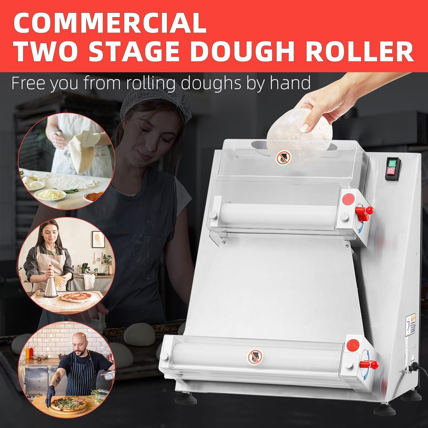 Garvee 370W Electric Pizza Dough Roller Sheeter - 16