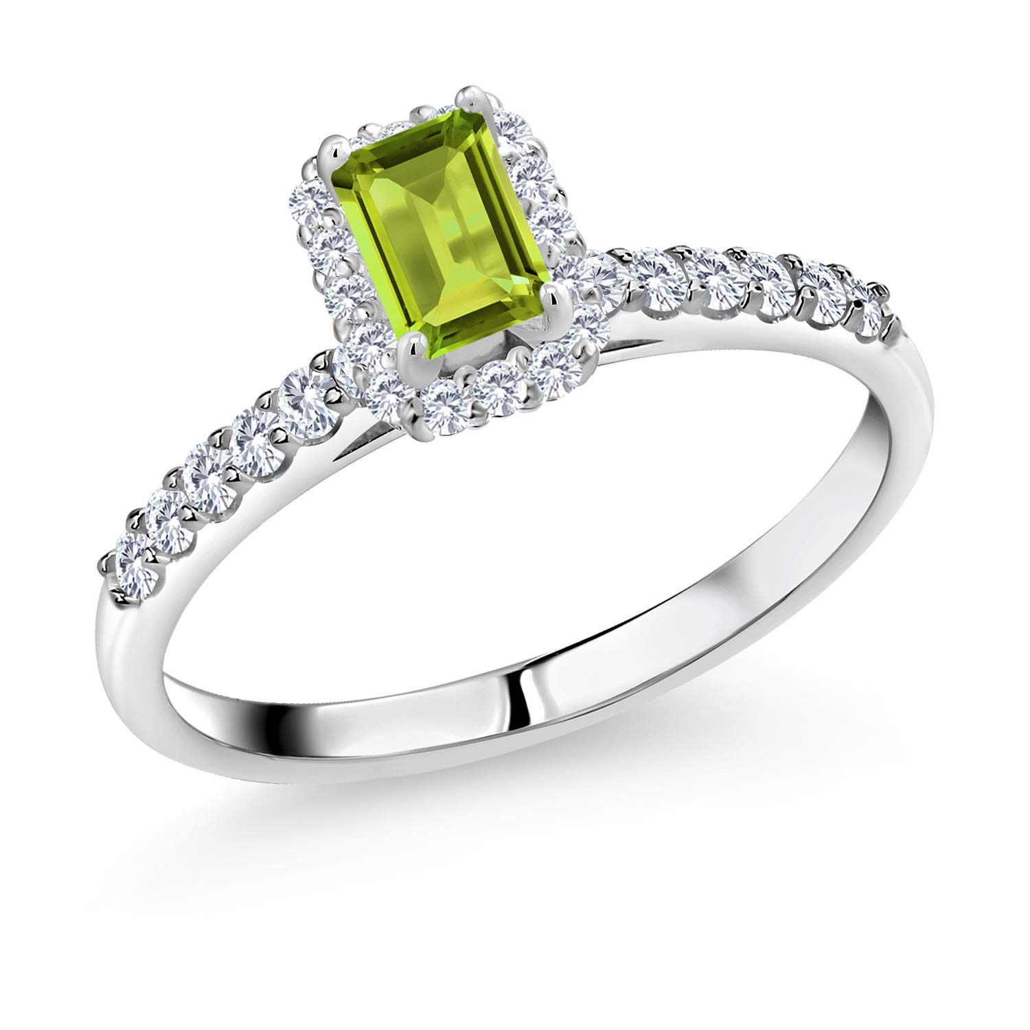 0.92 Ct Emerald Cut Green Peridot & Lab Grown Diamond Ring in 10K White Gold - Elegant Birthstone Jewelry for Women, Perfect for Engagement, Anniversary & Special Occasions