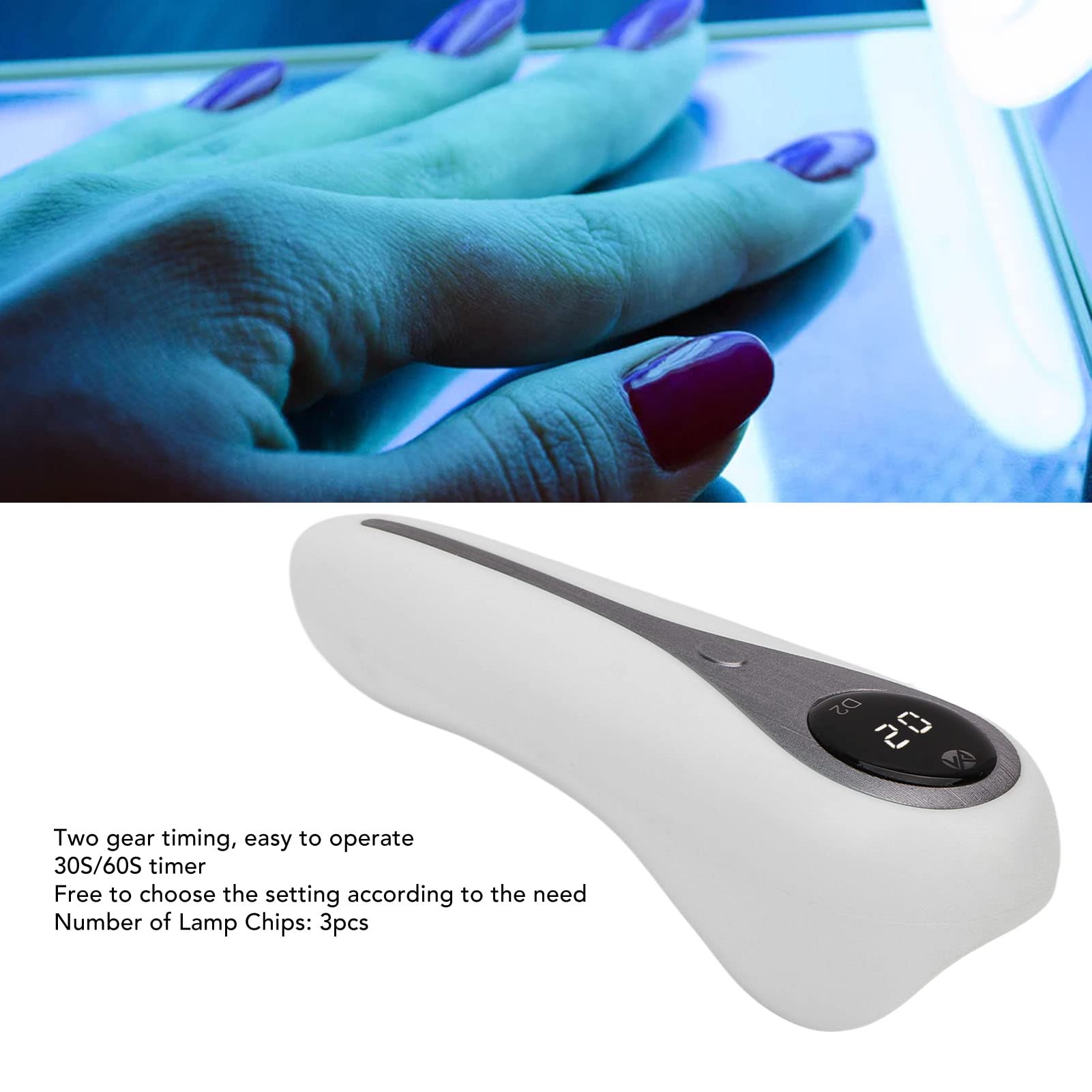 EXCLUZO Professional UV Nail Dryer - 600mAh Portable Handheld LED Nail Lamp with 3 UV Lights for Gel Polish Curing - Perfect for Home & Salon Manicures (White)