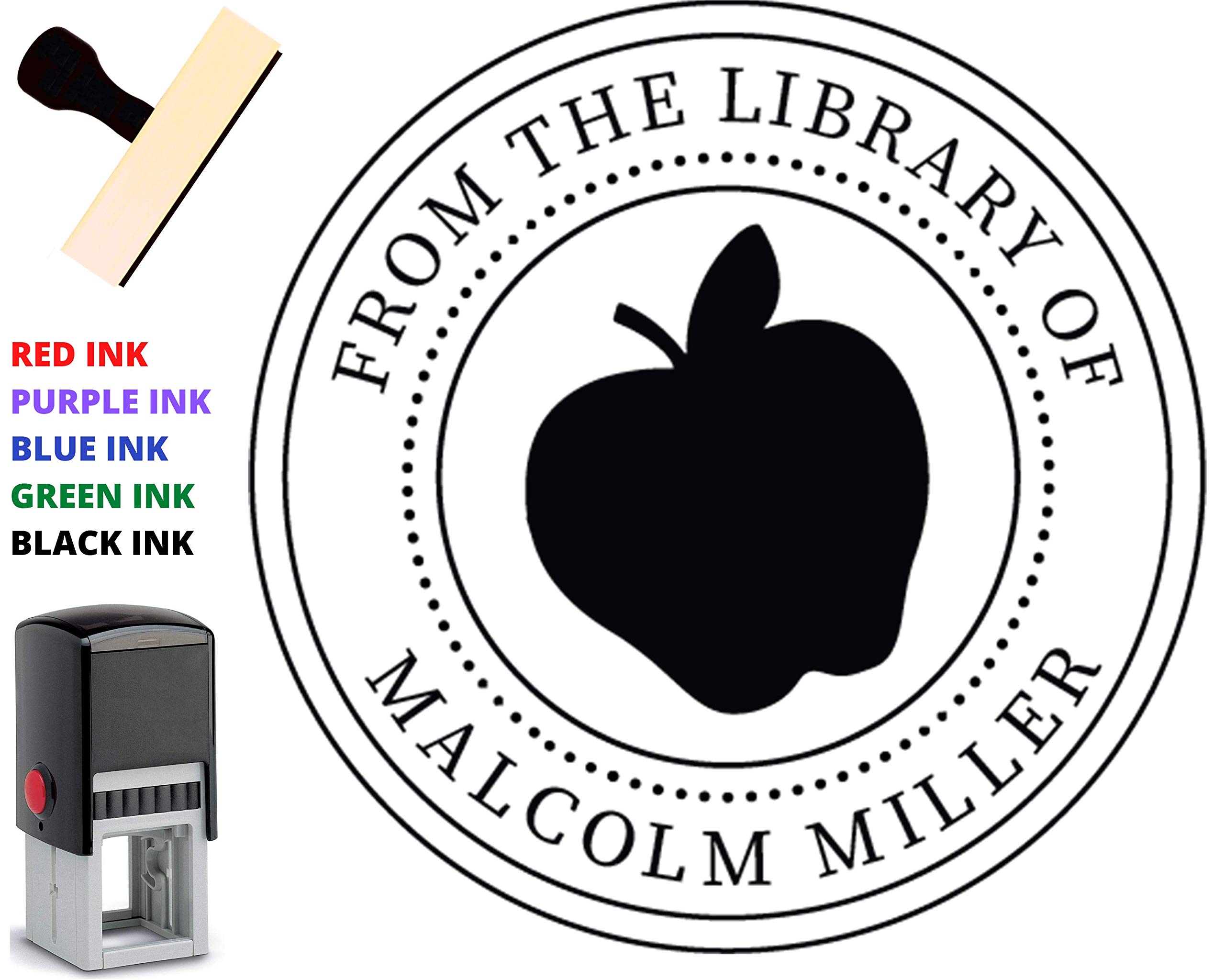 Personalized Library Book Name Stamp - Custom Self-Inking Teacher Stamp with Wood Handle | Perfect for Classroom Books, Home Libraries & Gift Giving (Fruit Design)