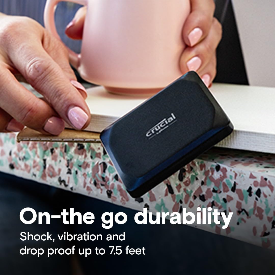 Crucial X9 2TB Portable SSD - USB 3.2 External Solid State Drive with 1050MB/s Speed for Gaming, Storage & Backup | Compatible with PS5, Xbox Series X, PC, Mac | Includes USB-C to USB-A Adapter | Perfect for Gamers, Photographers & Professionals