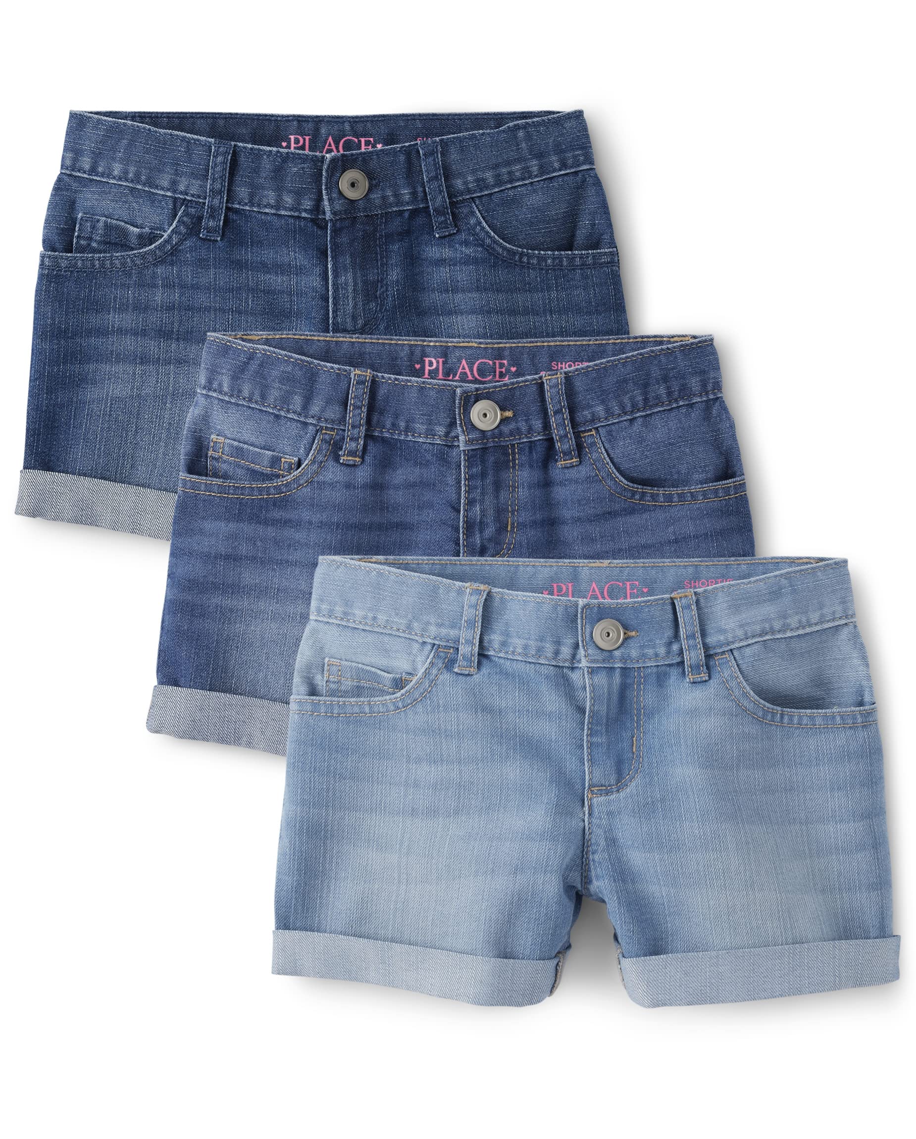 The Children's Place Girls Roll Cuff Denim Shorts - Cute & Comfortable Jean Shorts for Toddler & Little Girls - Perfect for Summer Play, Beach Days & Casual Outfits