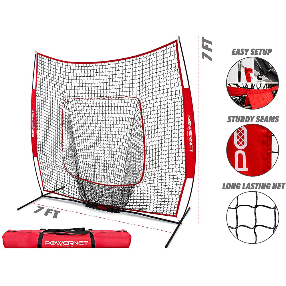PowerNet 7' x 7' Baseball & Softball Practice Hitting Net - Durable Training Net for Batting Cage, Backyard & Field Drills | Perfect for Baseball, Softball & Cricket Players
