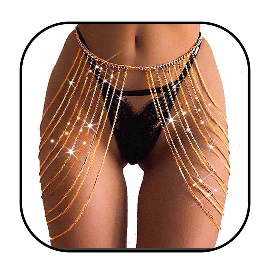 Gold Crystal Rhinestone Tassel Waist Chain - Elegant Body Jewelry for Women | Perfect for Rave Parties, Beach Vacations & Festival Outfits
