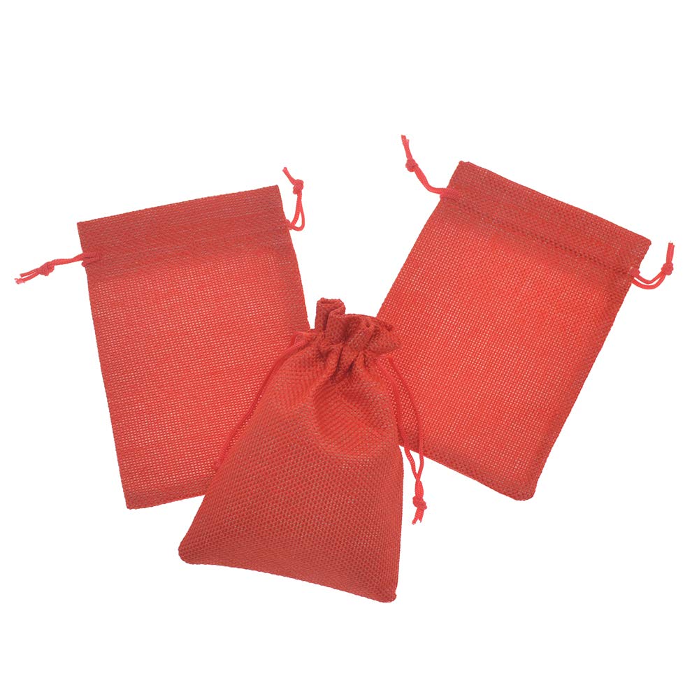 50Pcs Red Burlap Drawstring Bags 2.7x3.5 Inch - Natural Jute Gift Bags Bulk for Christmas Wedding Party Favors, Jewelry Packaging & Candy Pouches - Perfect for DIY Crafts, Holiday Decorations and Small Gift Wrapping