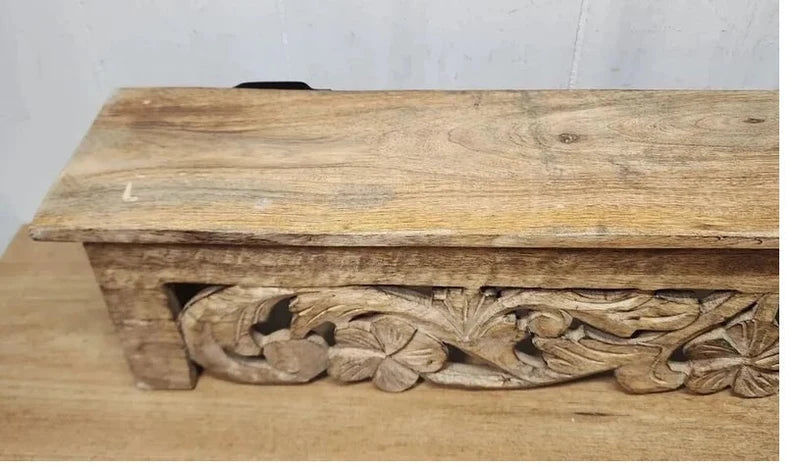 Hand Carved Mango Wood Floating Shelf - Natural Timber Wall Decor for Living Room, Bedroom & Office - Rustic Home Storage & Display Solution