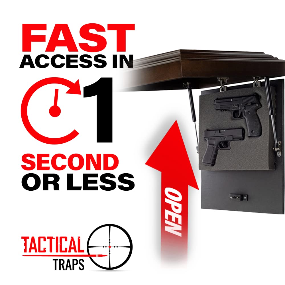 Tactical Traps - Guardian 15s Frame Gun Safe with RFID Lock & Hidden Compartment | Secure Firearm & Magazine Storage | Easy Install (18.75”x15.75”) Cherry Wood | Perfect for Bedroom, Closet & Home Defense