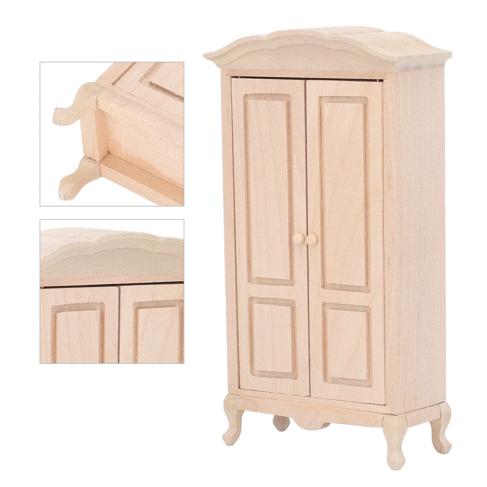 1/12 Scale Miniature Wooden Wardrobe - Double Door Dollhouse Closet for Cabinet, Mini House Furniture & Doll Accessories | Perfect for DIY Dollhouse Decor, Miniature Room Displays & Collectors