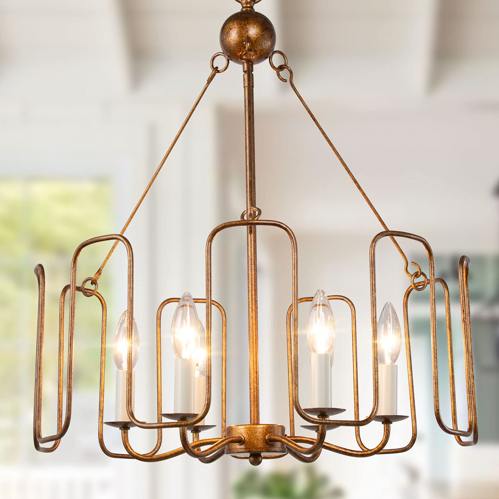 Elegant Gold Chandelier with Leaf Design - 6-Light Farmhouse Pendant Lighting Fixture for Dining Room, Kitchen & Living Room - 21