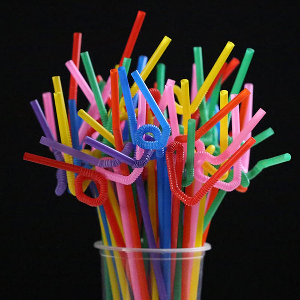 200Pcs Bendy & Flexible Straws - 10.3-inch Colorful Plastic Drinking Straws, Individually Wrapped for Parties, Smoothies & Home Use