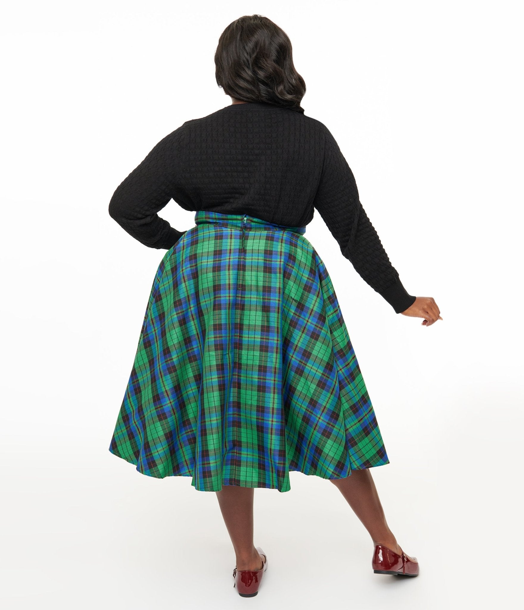 Vintage 1950s Plus Size Winter Check Swing Skirt - Green & Blue Plaid A-Line Skirt for Women | Perfect for Holiday Parties, Christmas Outfits & Retro Fashion